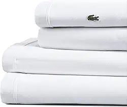 Lacoste Conjunto de lençóis 100% algodão percal sólido, branco, completo