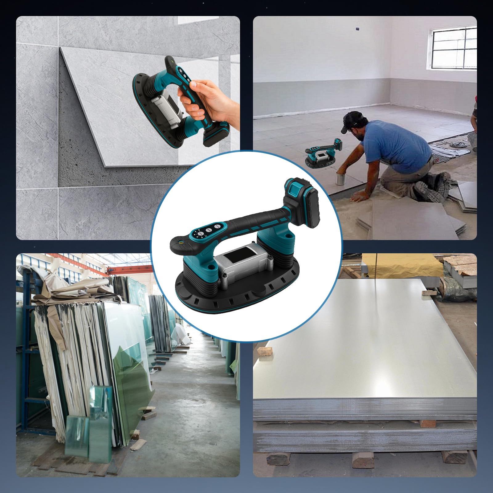Vibratore per piastrelle a batteria, compatibile con batteria Makita 21 V, dispositivo di vibrazione per piastrelle con ventosa da 400 kg e 6 marce, regolabile 28000 giri/min, vibratore automatico per
