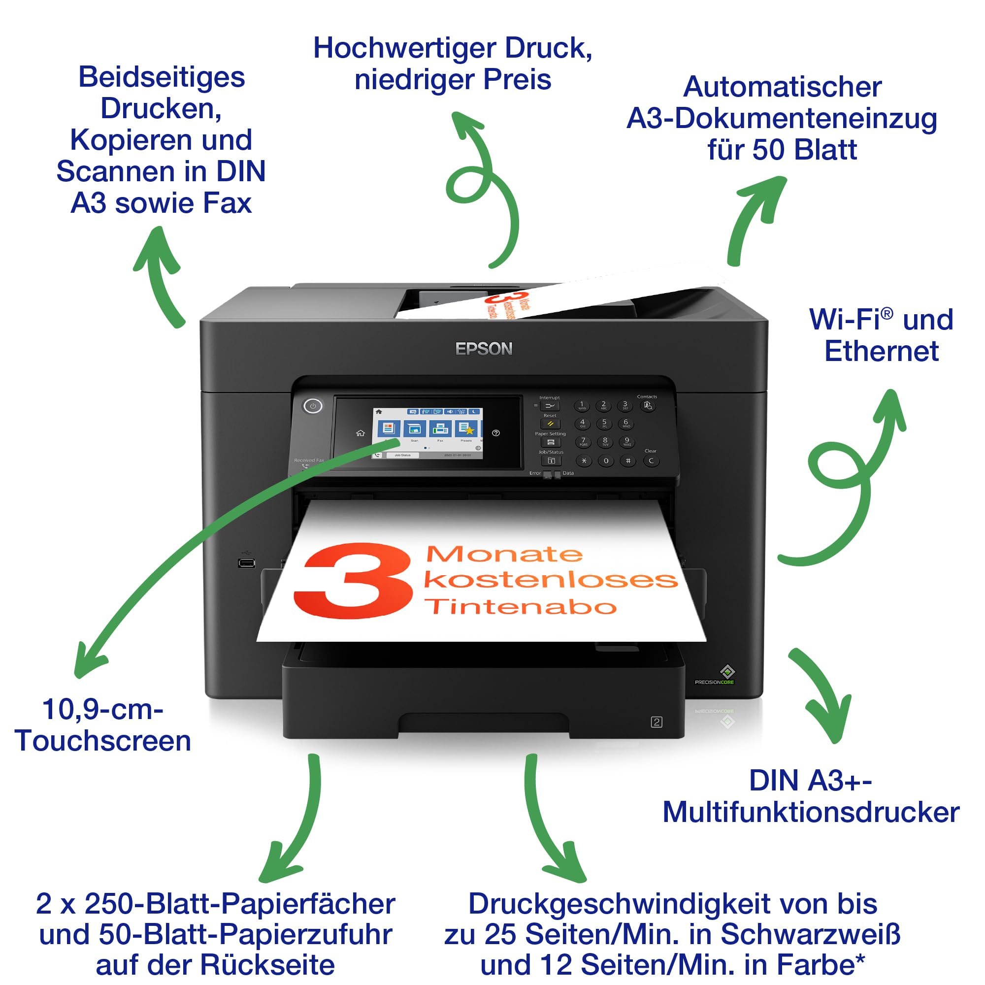 Epson Workforce WF-7840DTWF A3+ kabelloser Multifunktions-Tintenstrahldrucker inkl. 3 Monaten kostenloser Tinte mit ReadyPrint Flex-ABO* – Bild 2