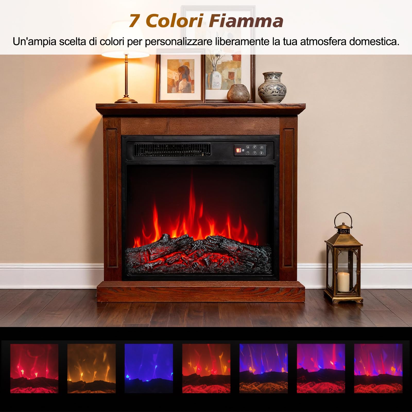 18" Caminetto Elettrico, 900W/1800W Camino Elettrico, 7 Colori di Fiamma 3D, Telecomando, Protezione Surriscaldamento, Timer, incluido Cornice