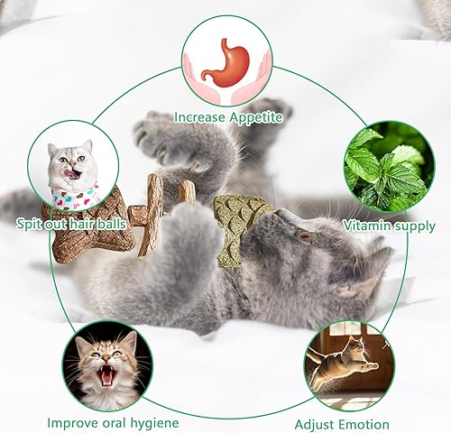 Miniatura 2 de Paquete de 3 juguetes de hierba gatera, dientes saludables de gato y gatito, juguete masticable dental, contiene hierba gatera, vid plateada natural