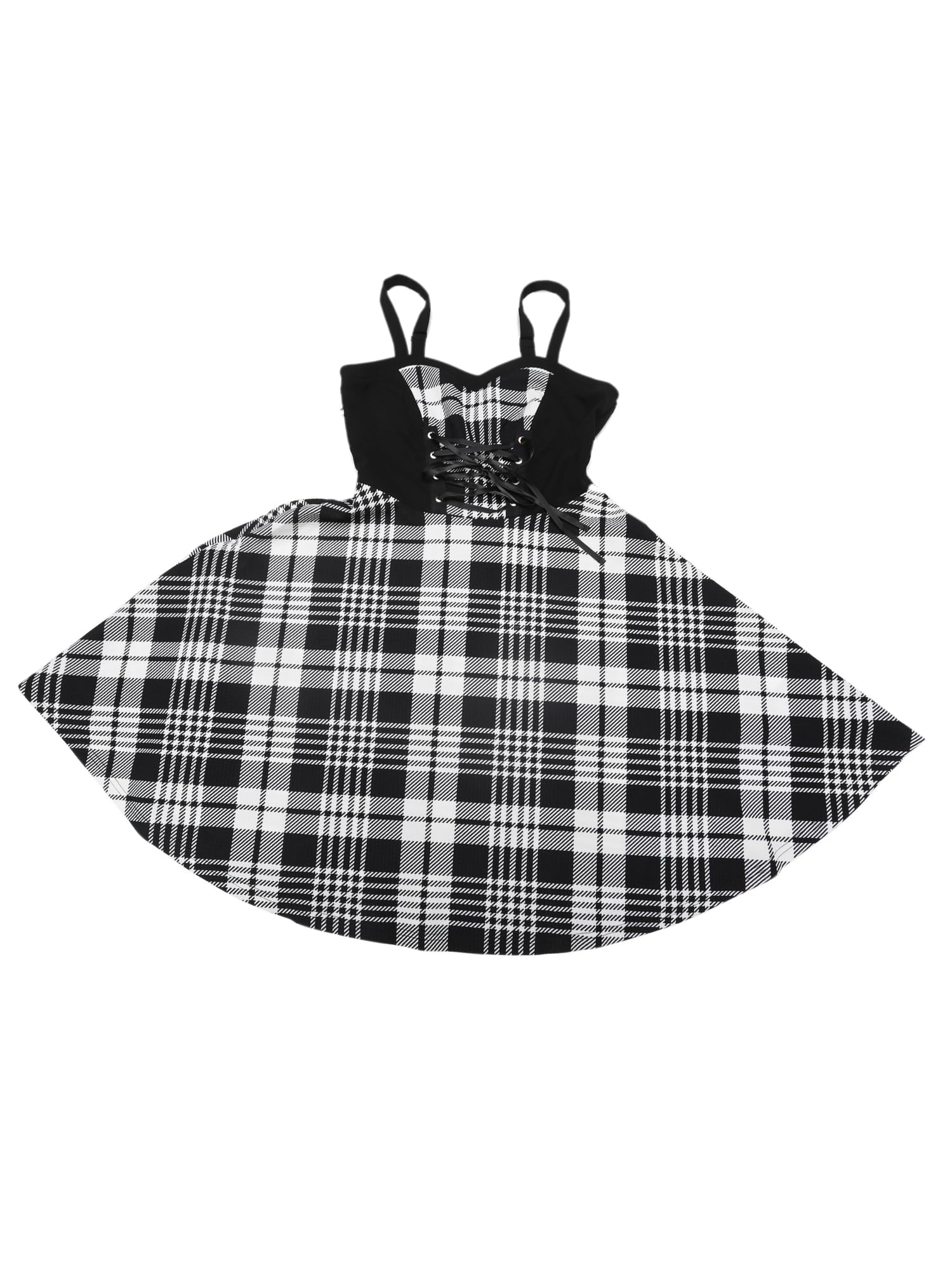 Allegra K Women's Plaid Lace-Up Dress Christmas Gothic Sleeveless Tartan Mini Club Party Dress