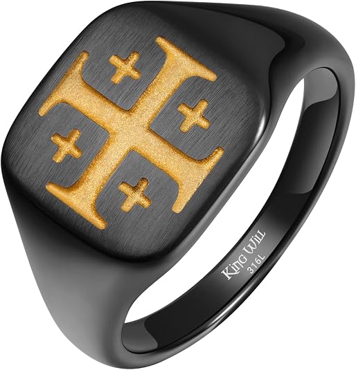 Amazon.com: King Will Men's Black 316L Jerusalem Cross Signet Wedding ...