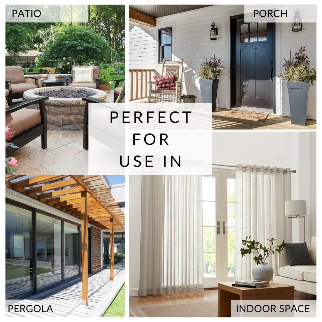 Elrene Home Fashions Carmen - Tenda a pannello trasparente extra larga e resistente alle intemperie per interni ed esterni, con fermatenda coordinati, per portico, pergolato, patio, terrazza, 295 x