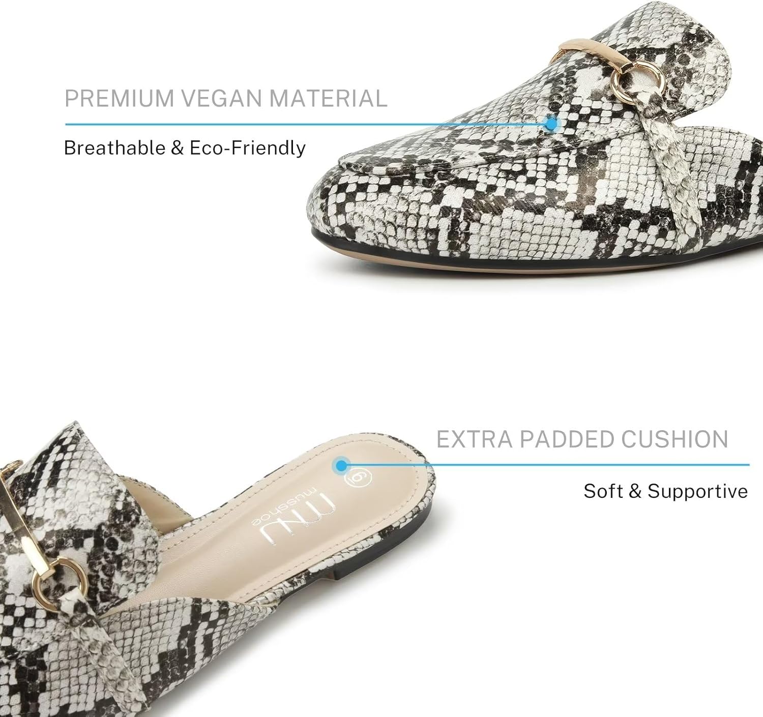 MUSSHOE Mules for Woman Buckle Flats Comfortable Slip on Women Mules Flats Shoes Backless Loafers - Image 4