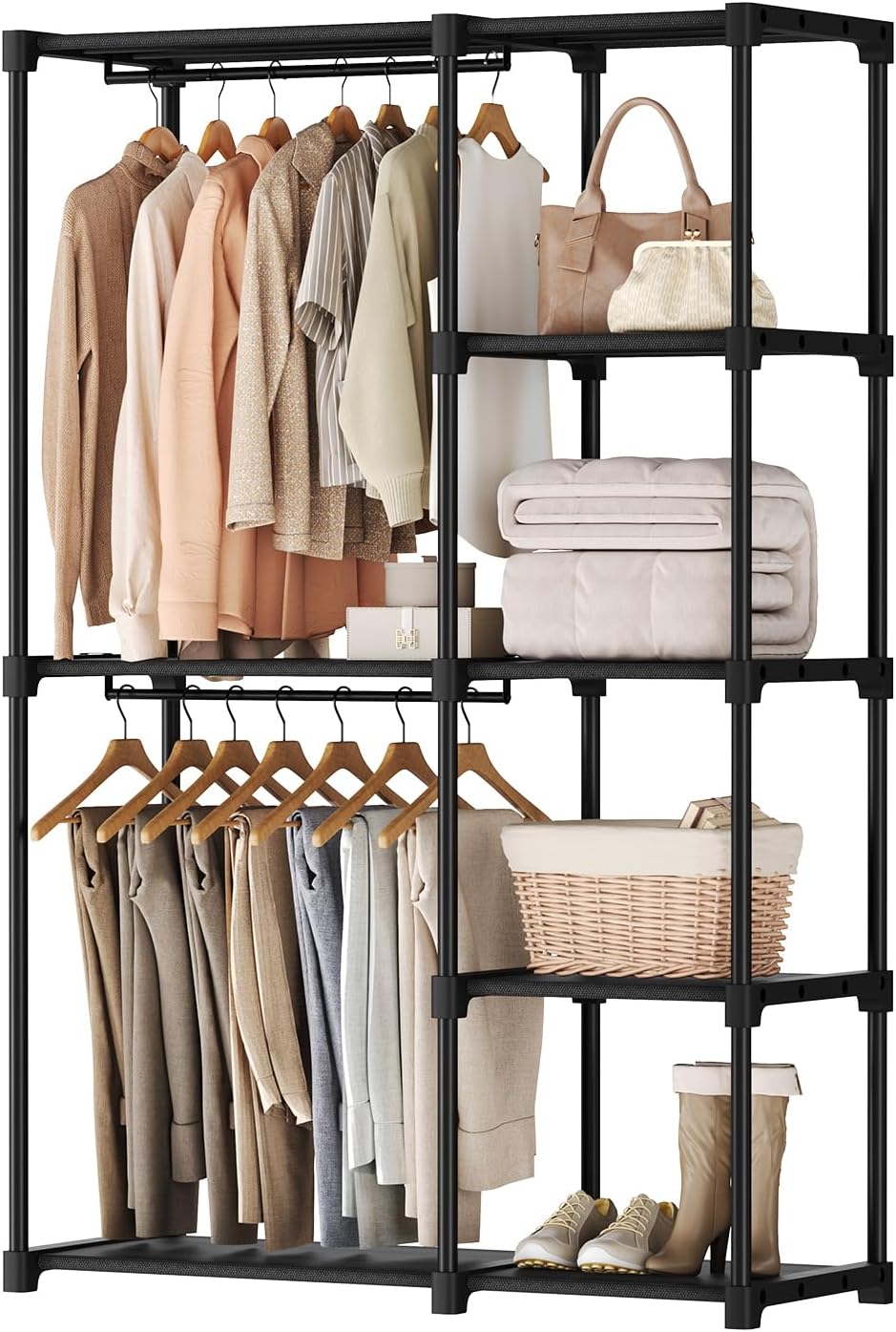 OLIXIS Portable Wardrobe Closet with Hanging Rods, 49 Inch Portable Clothing Rack with Shelves, Heavy Duty Clothes Rack, Freestanding Closet Organizer, 49" L x 15.7" W x 71.65" H