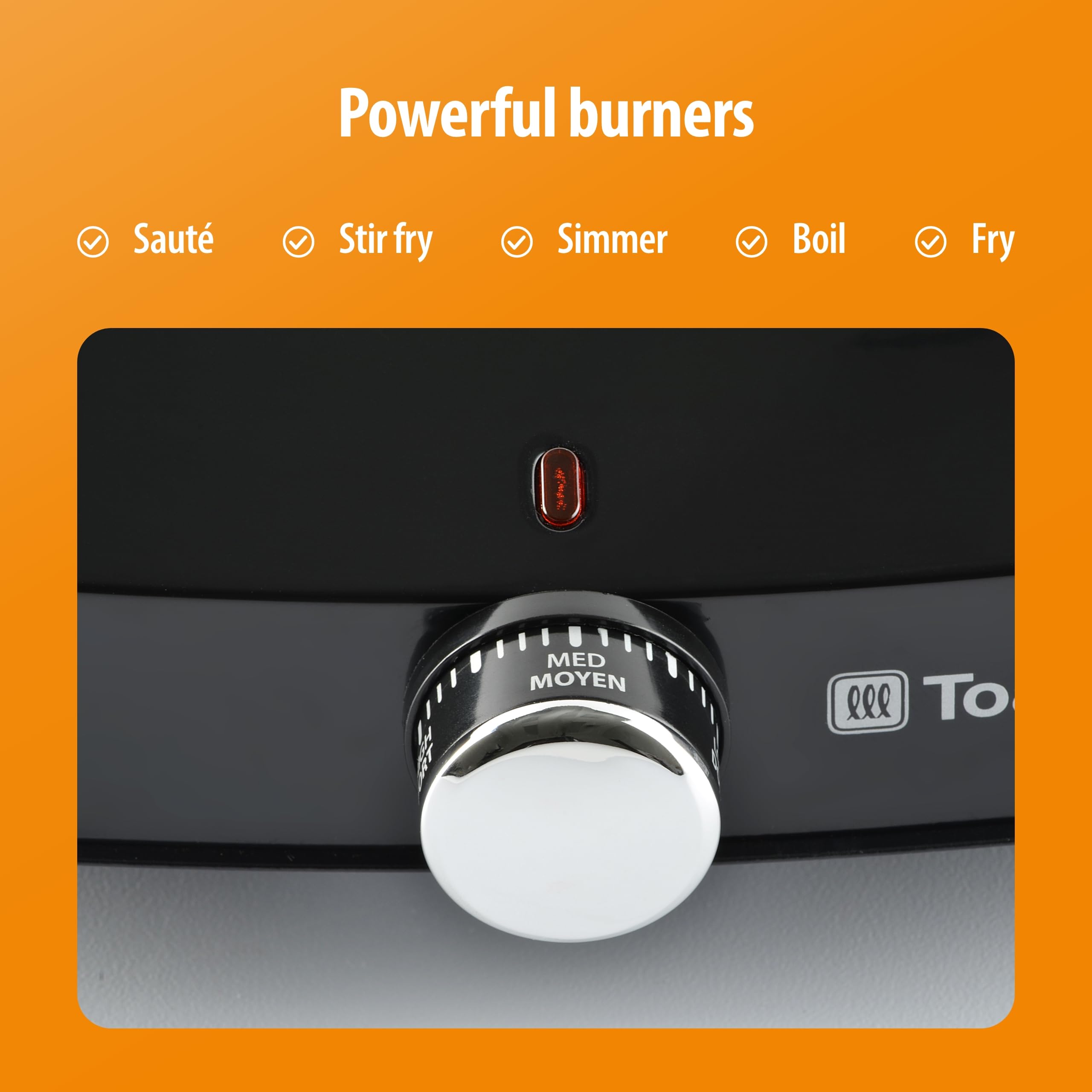 Quemador de doble bobina, quemadores dobles para encimera con protector de goteo para una cocción versátil, con control de calor variable, luz de potencia y pies antideslizantes 5