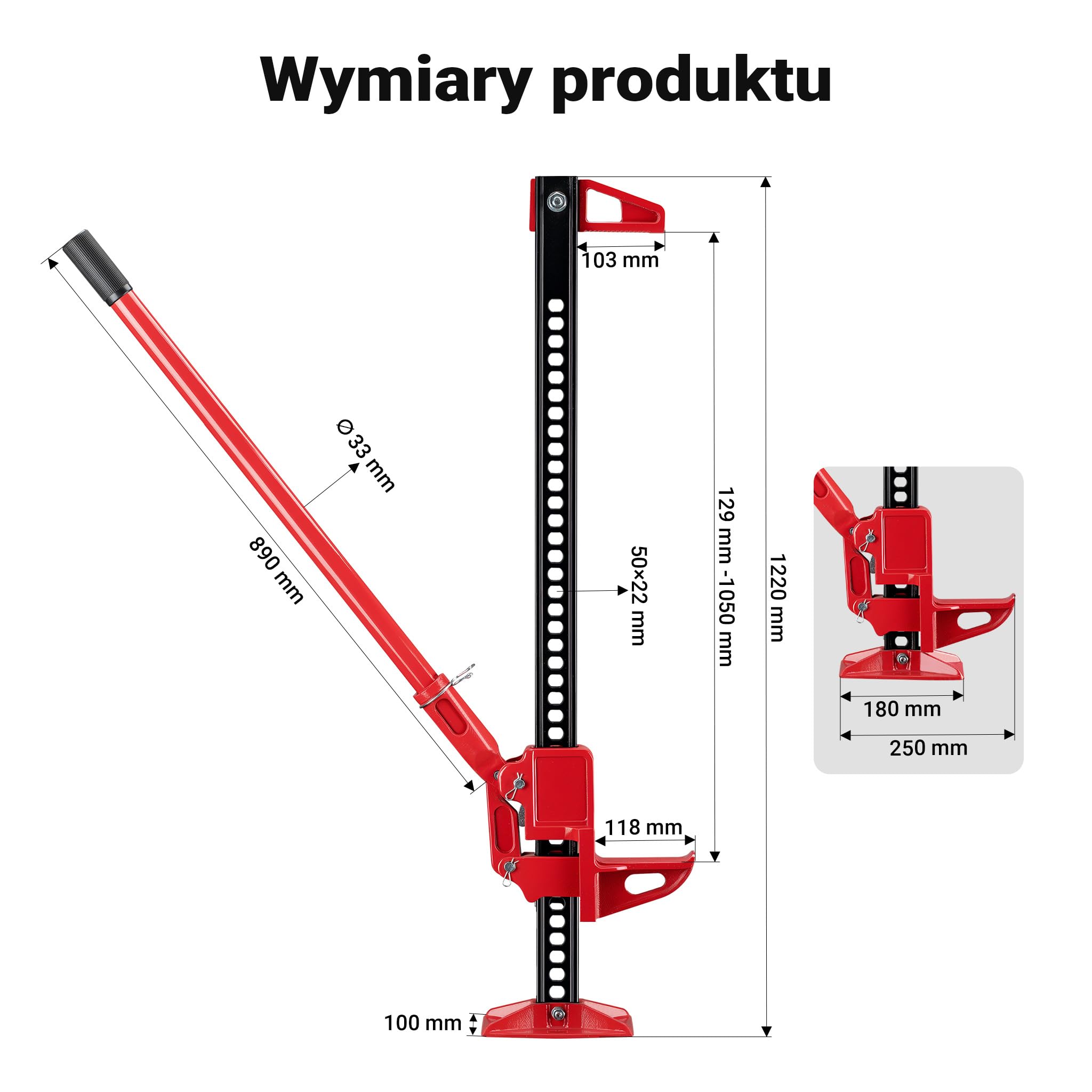 Wiltec Podnośnik farmerski 48" do 3000 kg udżwigu i maks. 105 cm wysokości podnoszenia, podnośnik terenowy do samochodów