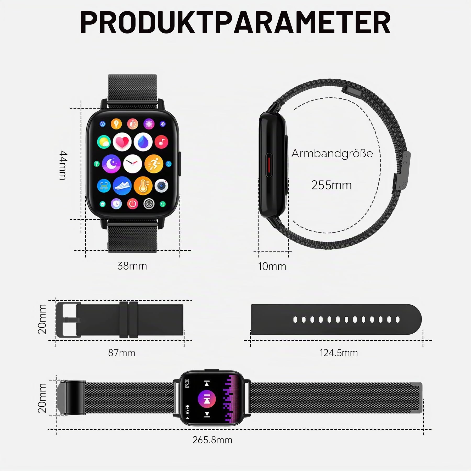 Smartwatch Damen 1,69 Zoll Bluetooth Anrufe Fitnessuhr Herzfrequenzmonitor Schlafmonitor Schrittzähler SpO2 Fitness Tracker Kalorien Musiksteuerung