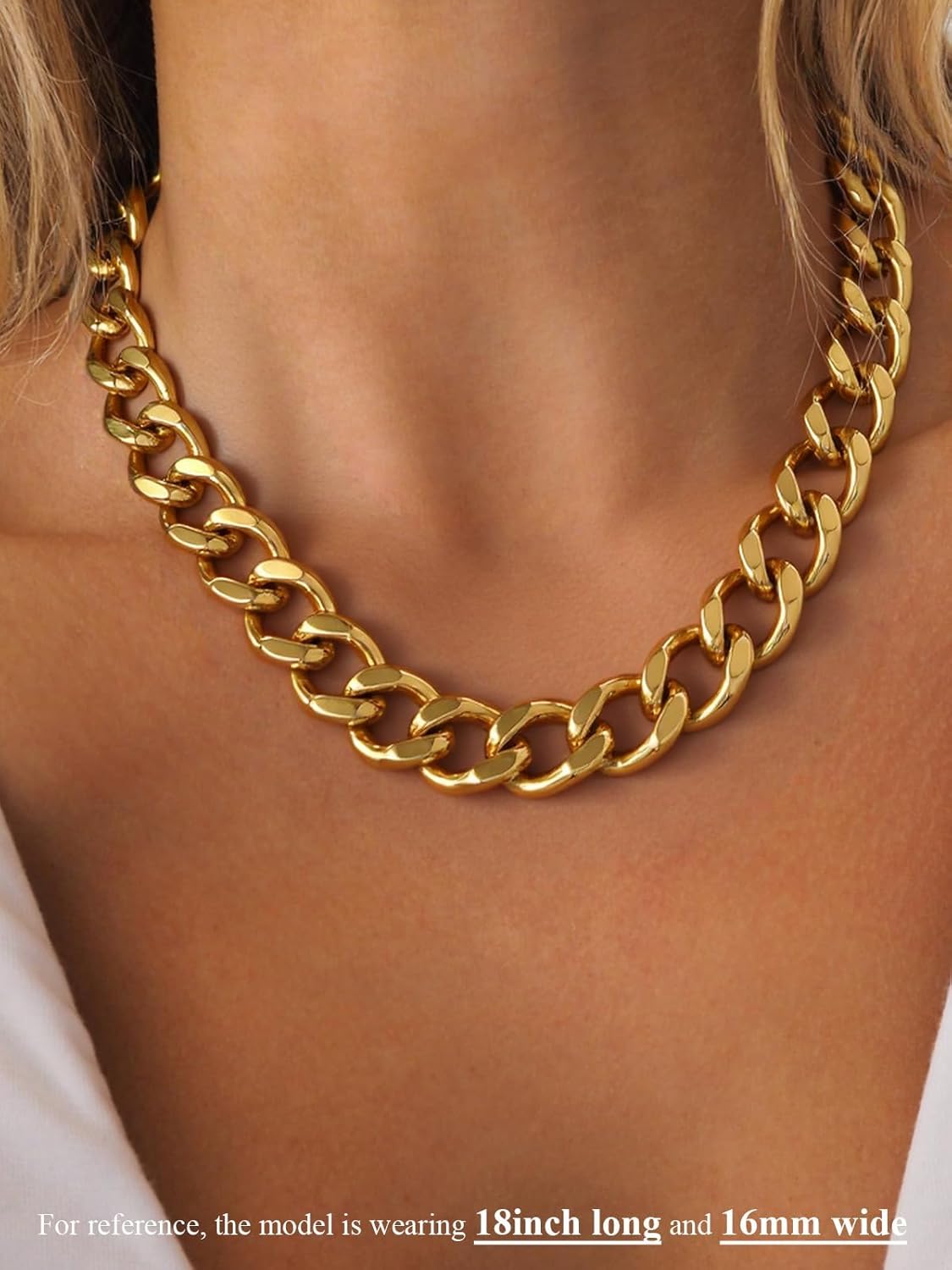 U7 Chunky Cuban Link Chain for Women, Stainless Steel Chain Necklace, Dainty 14K Gold/Silver Thick Trendy Punk Hip Hop Cuban Chain, 12mm/16mm/20mm