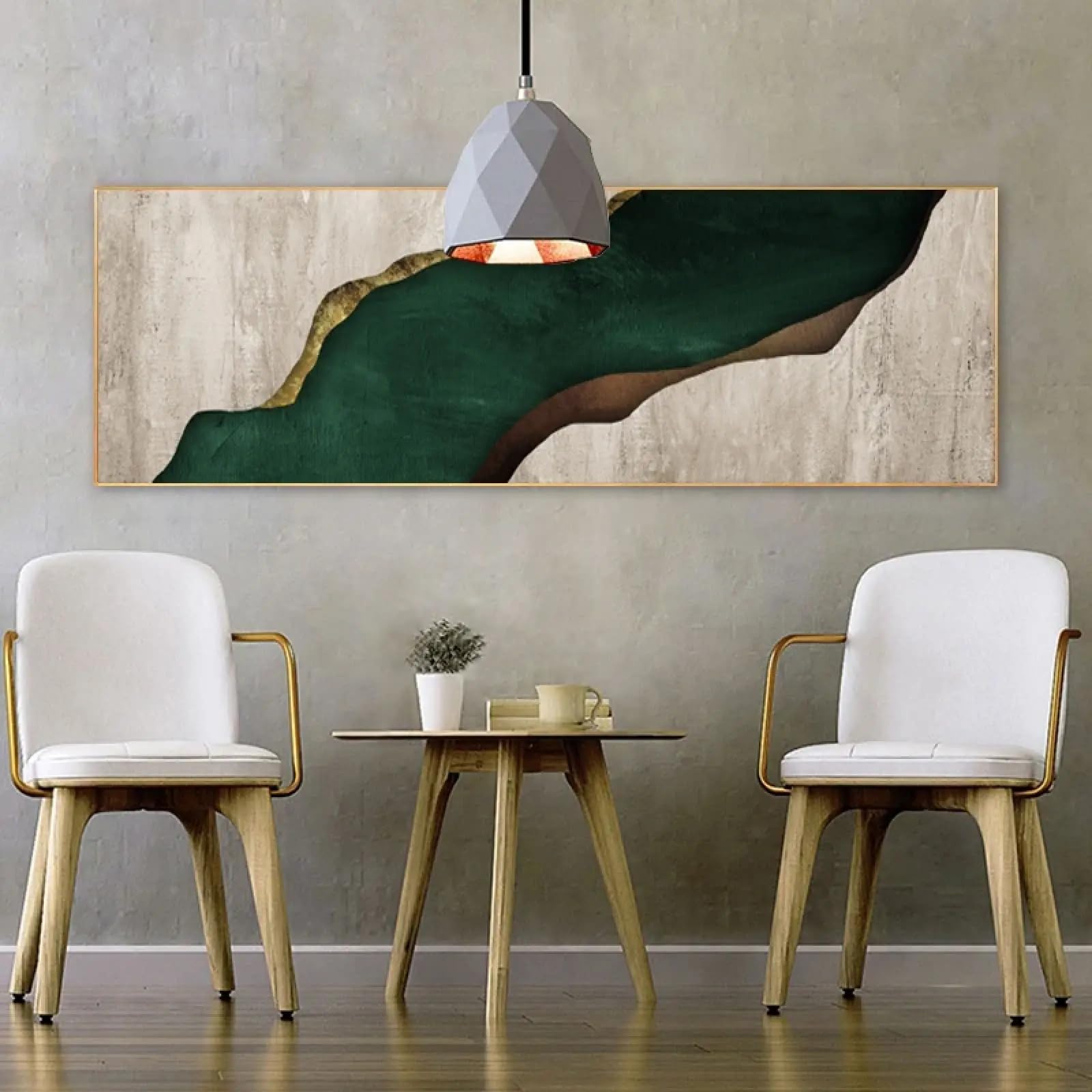 Peinture abstraite verte dorée pour réveiller un mur blanc vide