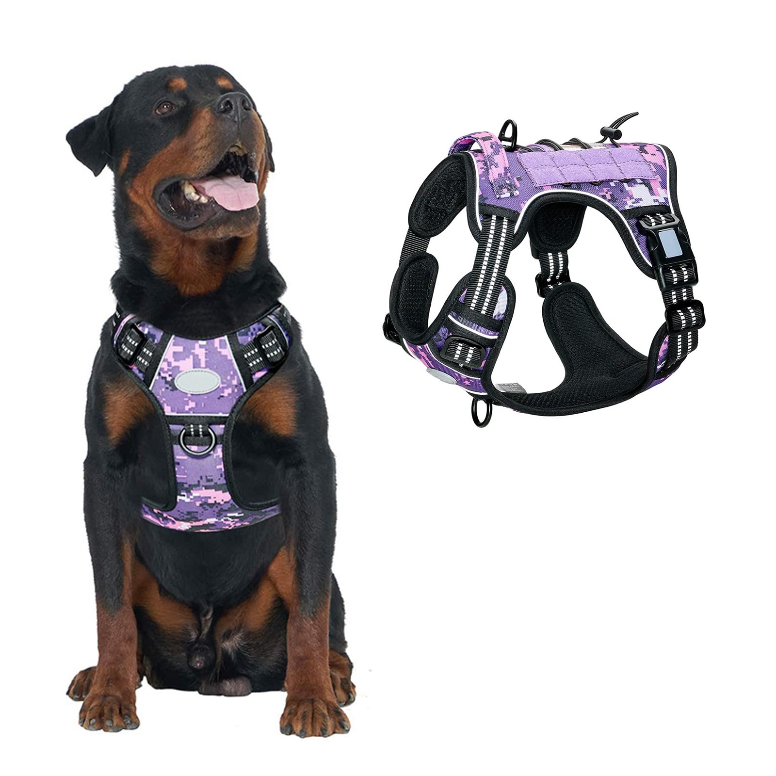PETCUTE Harnais Anti Traction Tactique pour Petit Moyen et Grand Chien,Respirant, Réglable Harnais de Chien avec Poignée Rembourrée Contrôl,Facile à Mettre,Gilet Durable Réfléchissant,L
