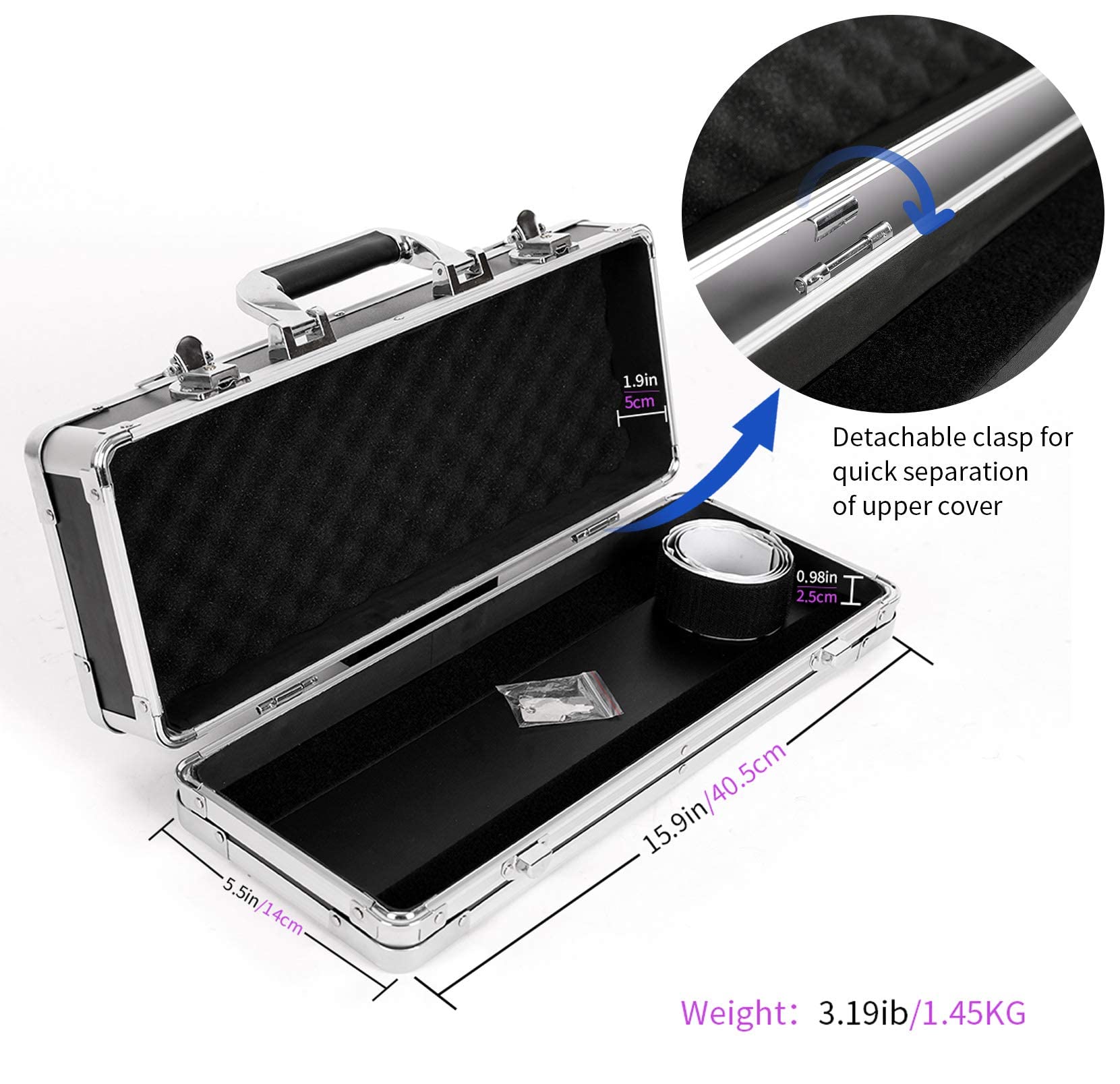 Ghost Fire T-EC4 Étui pour pédale de guitare multi-effets 42,9 x 14 x 7,1 cm, avec fixation de pédale de montage, verrouillage robuste en aluminium