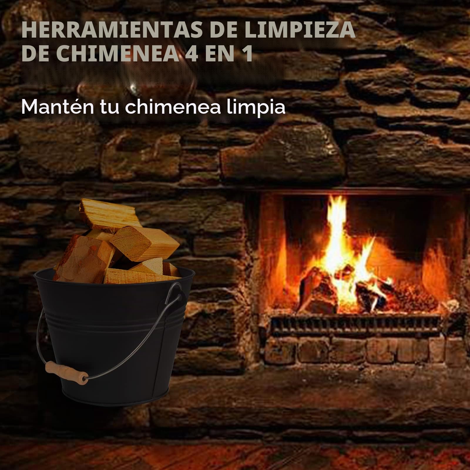 BRIAN & DANY Cubo Cenizas con Tapa, 5L Cubo para Cenizas de Chimenea con Pala y Escoba