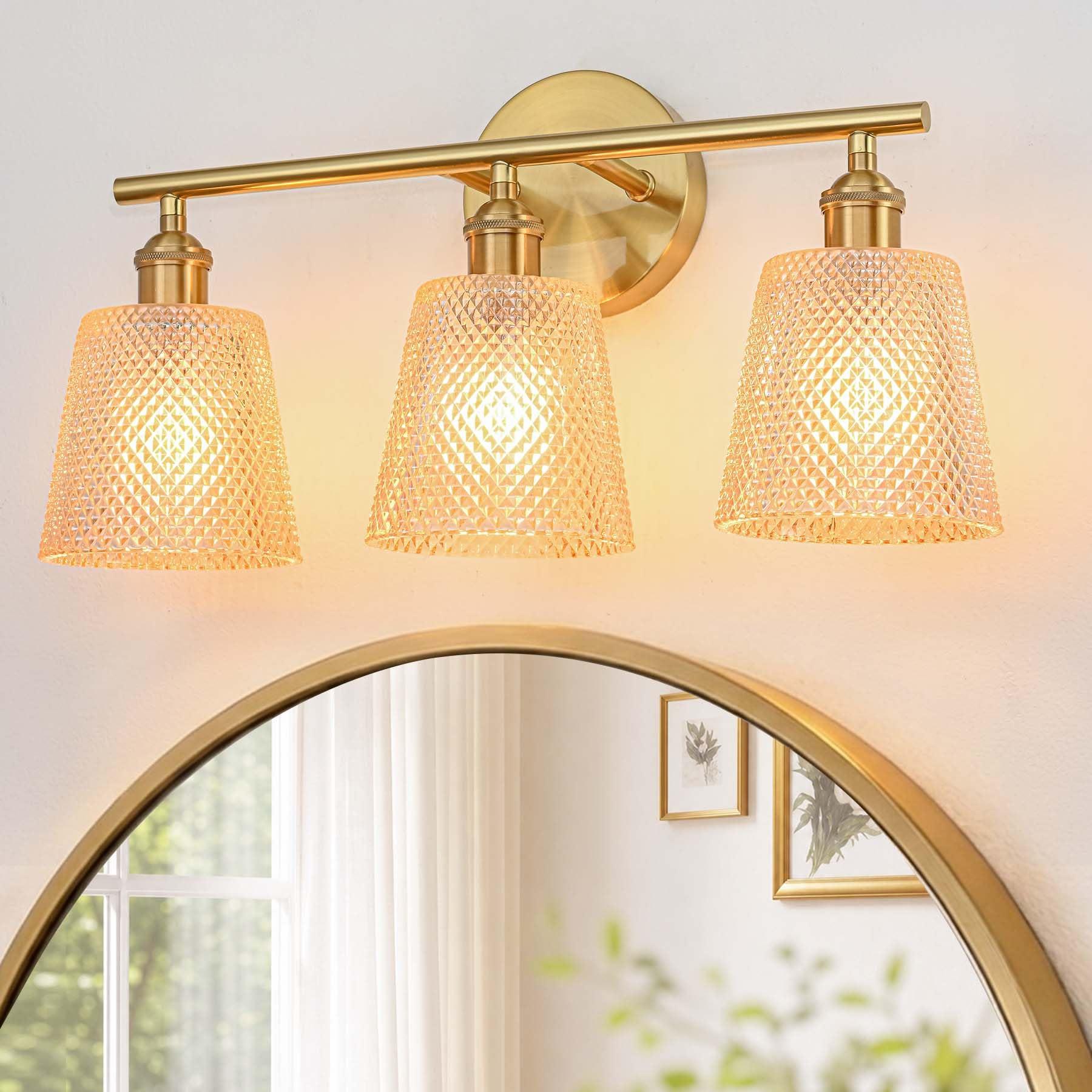 Bathroom Light Fixtures, 3-Light Gold Bathroom Vanity Lights Over Mirror