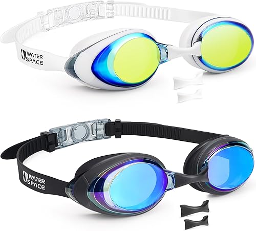 Miniatura 7 de Water Space 2 Pack Swim Goggles with 3 Nose Pieces for Youth Kids 6-16, Mirrored Lens UV Protection Anti-fog No-leak