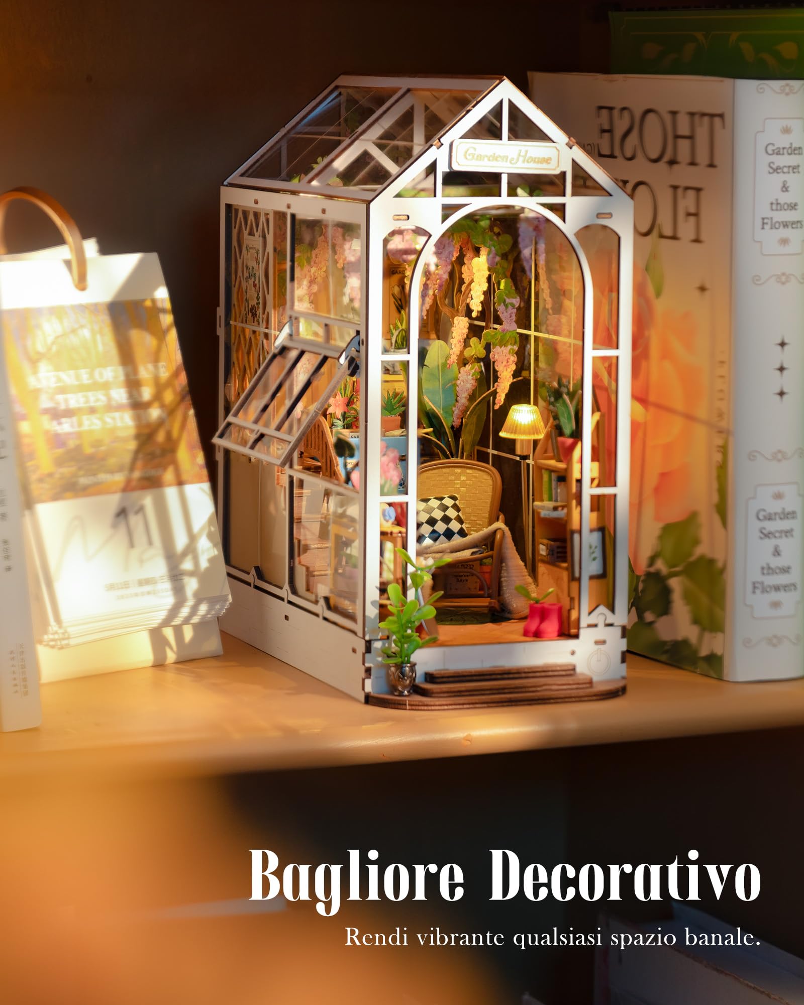 ROWOOD Book Nook Kit Serra | Puzzle 3D in Legno Modello Booknook per Adulti da Costruire | Fai Da Te Casa delle Bambole Bookend Libreria Decorazione Regalo