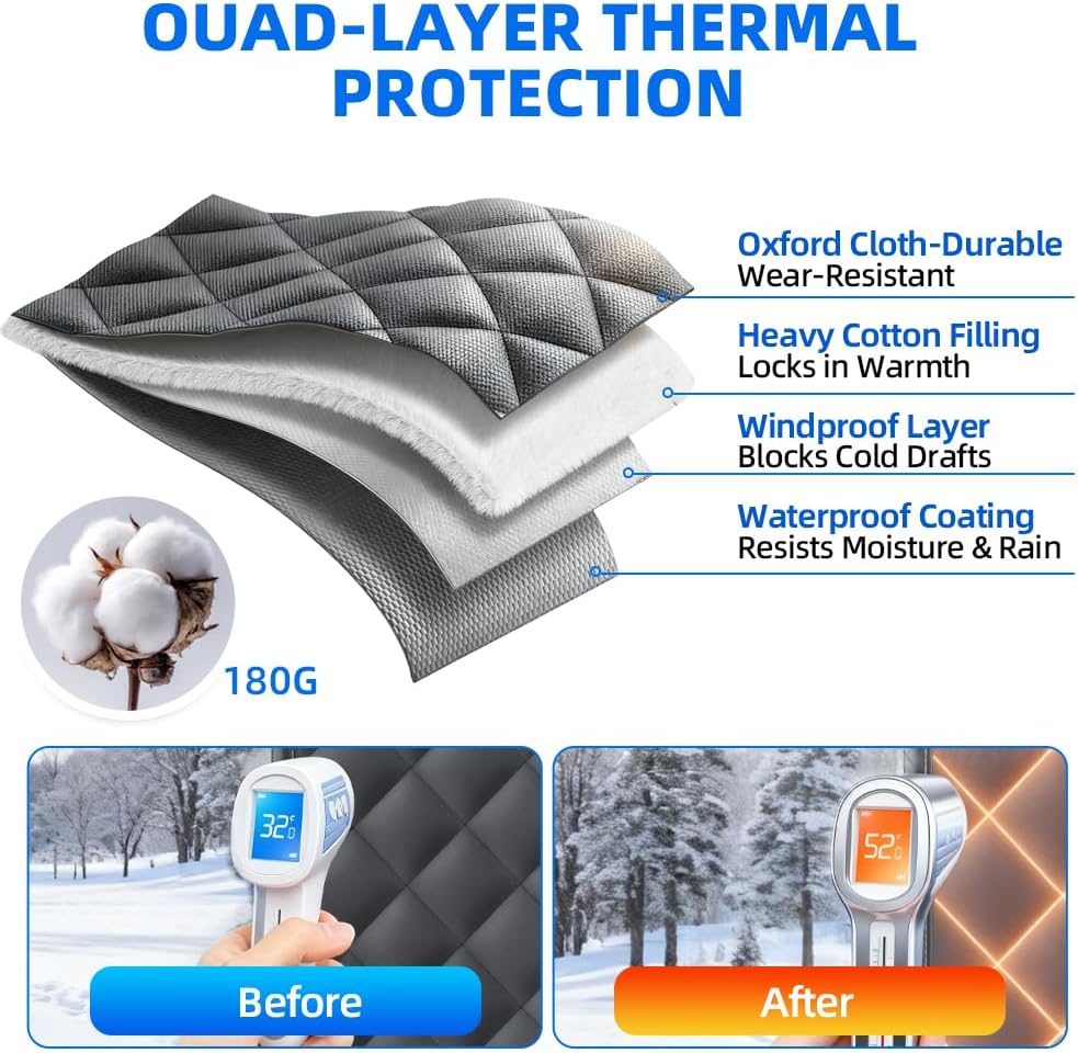 Magnetic Door Curtain for Winter, Thermal Door Cover with Triple-Layer Oxford Fabric, Windproof Cold Draft Blocker, Energy Saving Waterproof Curtain for Indoor Outdoor (Black, 72 * 80)