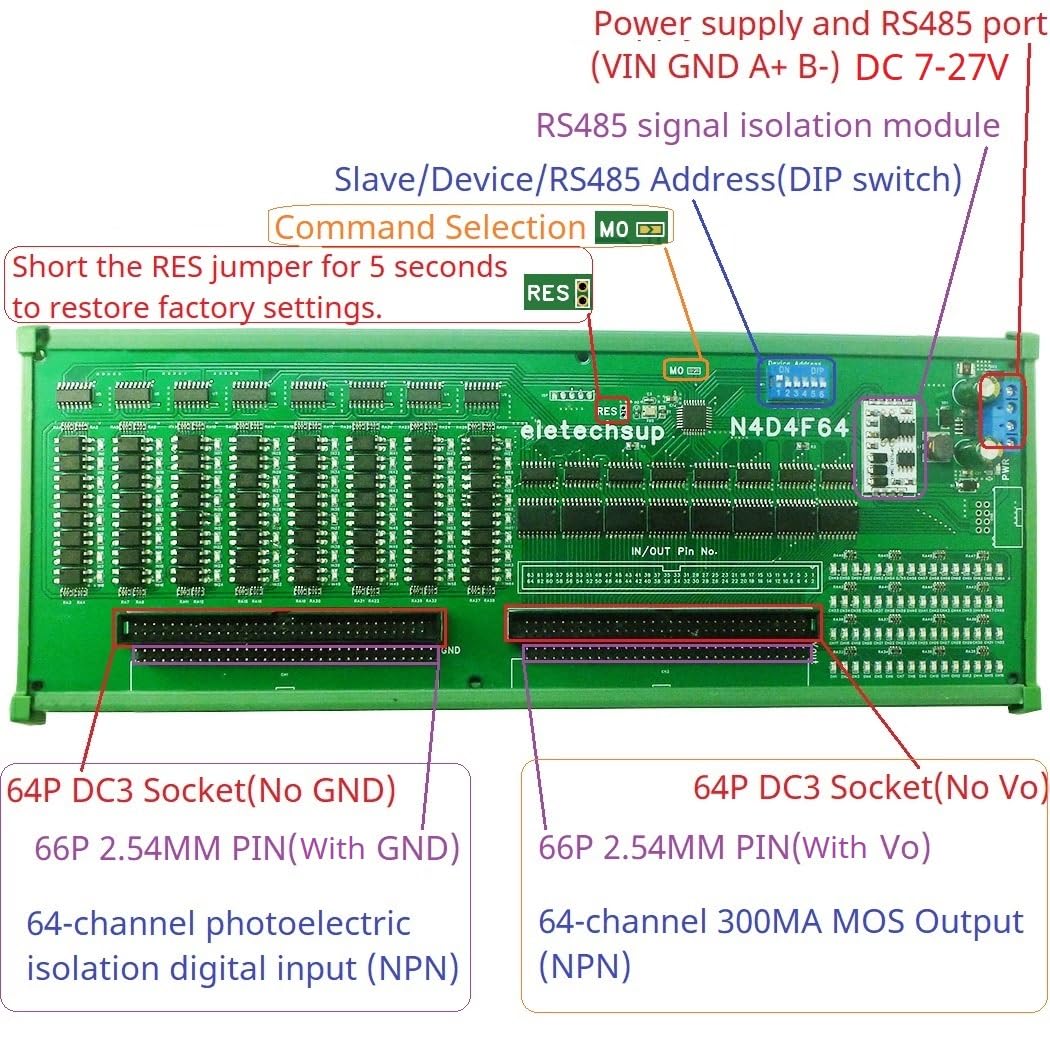 64CH DC 7-27V Multifunction Modbus DI-DO Module Isolate Input Darlington Output for PLC Relay HMI IC Tester Industrial Control