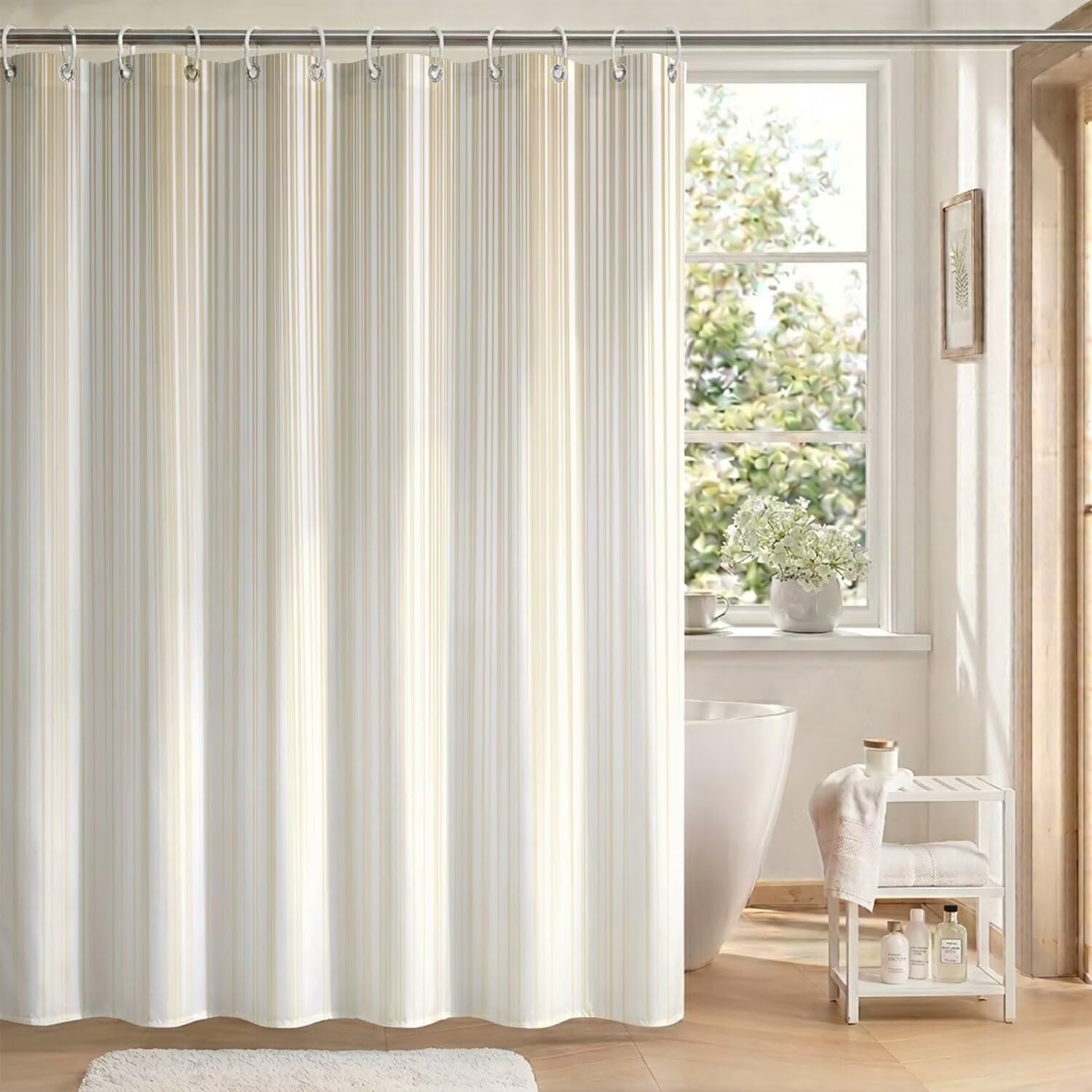 Rideau de douche brun 180x200 cm en tissu polyester imperméable lavable avec 12 crochets
