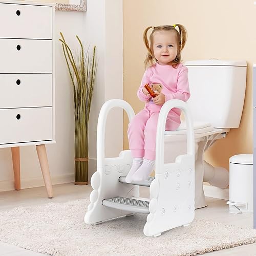 Miniatura 3 de Taburete de plástico de 2 escalones para niños, taburete de plástico de 2 escalones para el lavabo del baño, taburete de entrenamiento para ir al