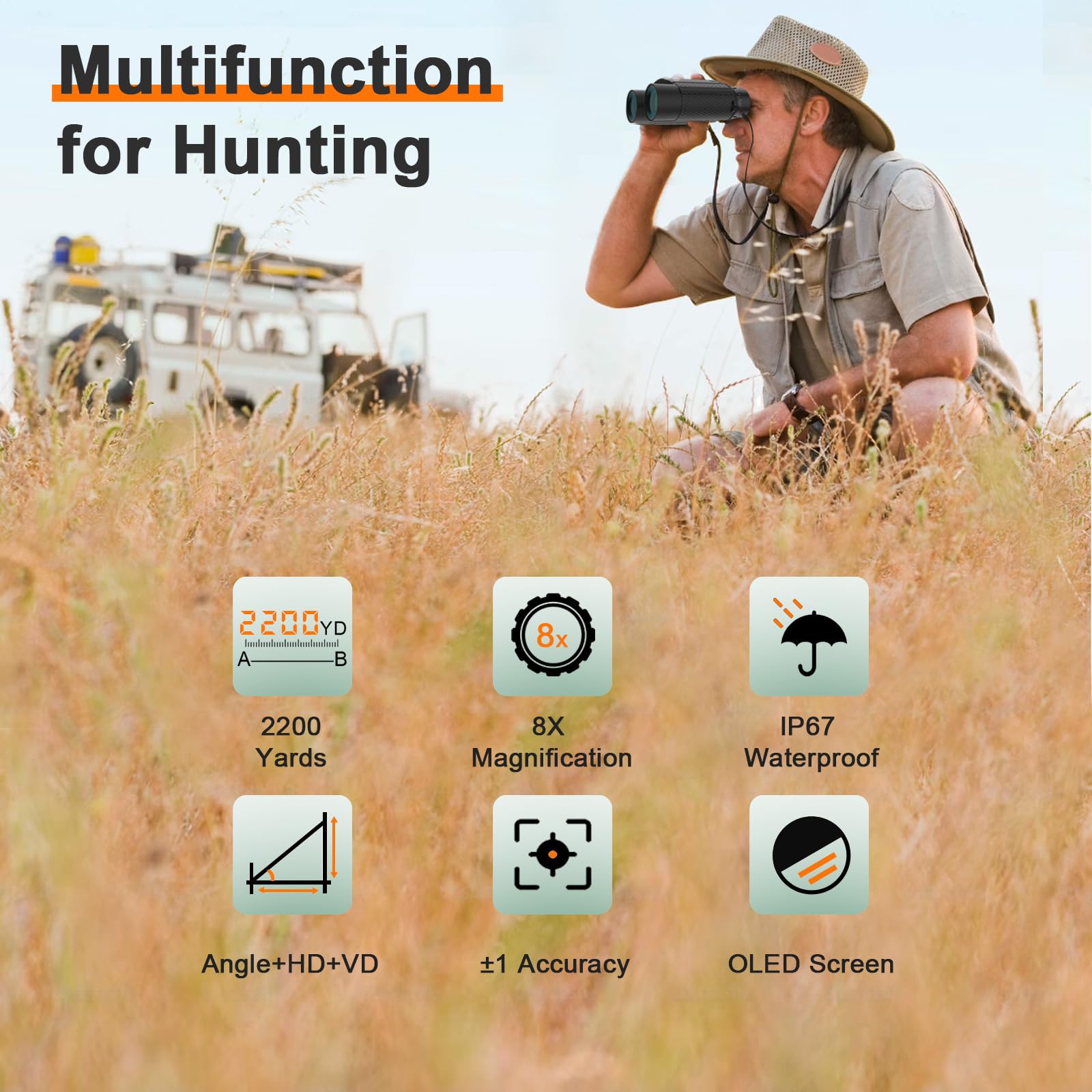 LASFINDER J58TA Binoculars Laser rangefinder 8X Magnification 2200 Yards Range Finders for Hunting and Shooting Accuracy±1 Yard