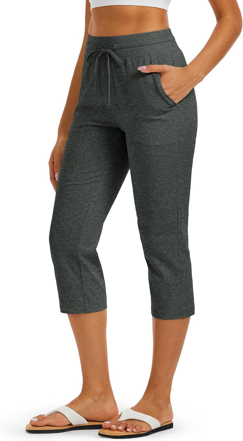 MAGCOMSEN Cotton Capri Pants for Women Yoga Capris with Pockets High Waist Straight Leg Casual Workout Summer Sweatpants - Image 2
