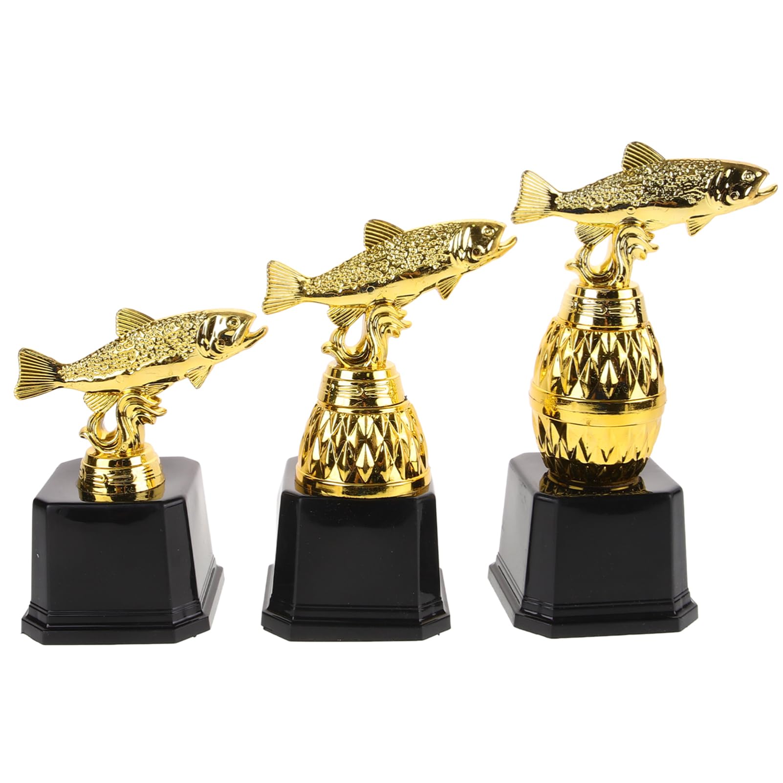 WOONEKY Trofeo Mini de Pesca 3 Piezas Plástico Decoración de Trofeos para Competición Infantil y Ceremonia Escolar Premio para Niños Pesca Recreativa