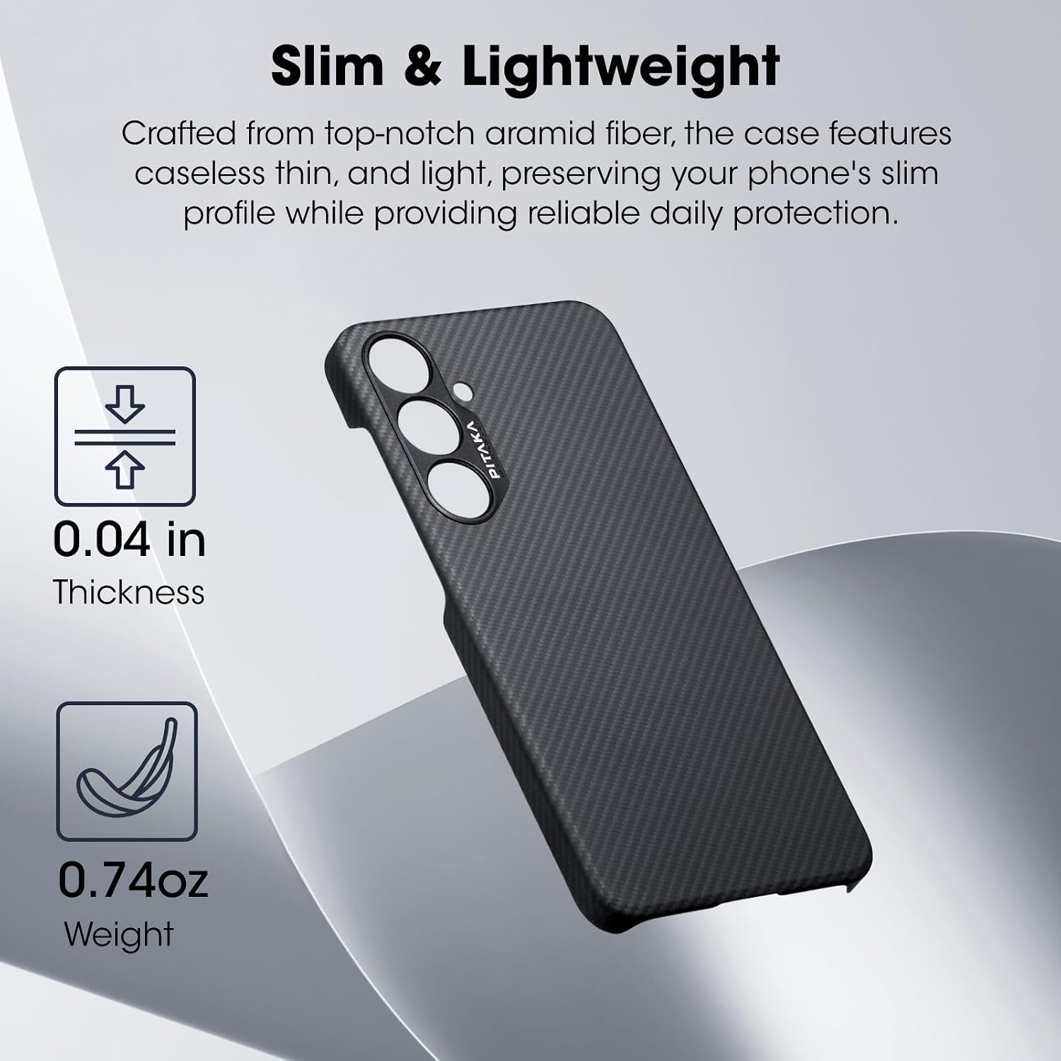 pitaka Case for Samsung Galaxy S24 Plus, 6.7 Inch, Compatible with MagSafe, Slim & Light Samsung Galaxy S24 Plus Case, 600D Aramid Fiber Made [MagEZ Case 4 - Black/Grey(Twill)]