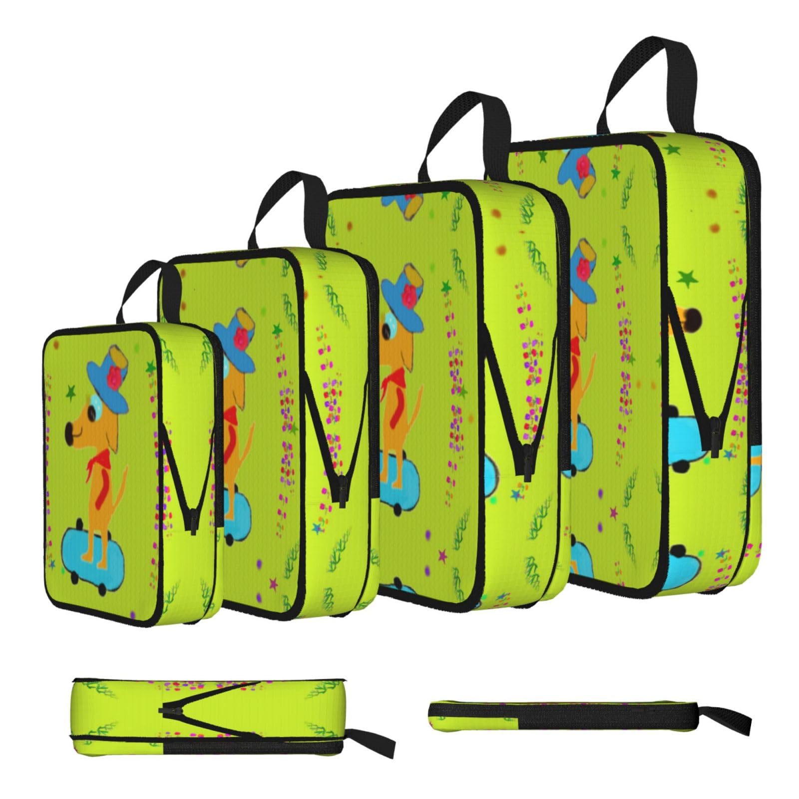 Sxzvvbn Black Cartoon Dog Doing Sports Compression Packing Cubes 4 Piece Set