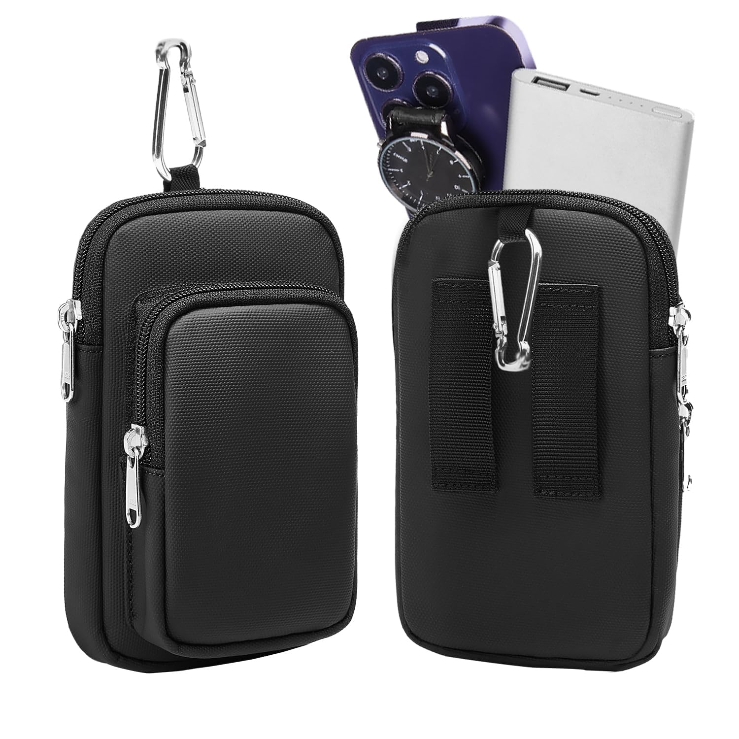 TERRIFI Cell Phone Holster With Belt Loop, Phone Pouch for iPhone Samsung Google, Nylon Zippered Molle Phone Holster - Black