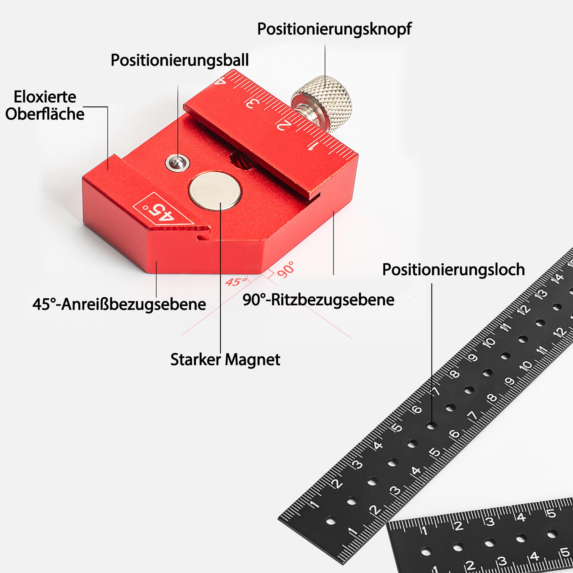 Squadra Falegname In Alluminio - Set 2 Pezzi 180mm+300mm, Goniometro Per Angoli 45°/90° - Foto 4