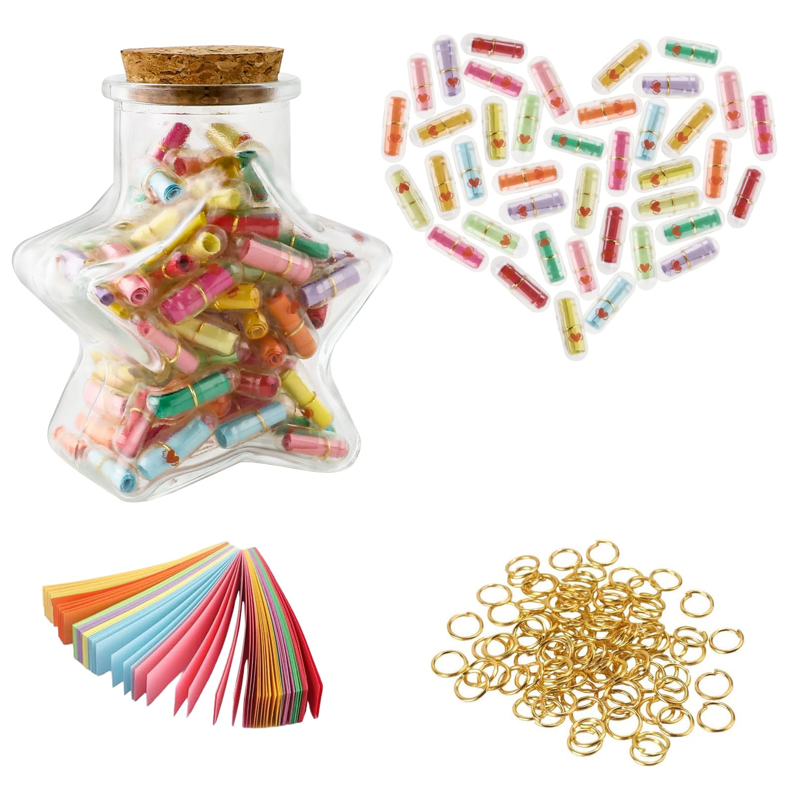 Prmape 101 pcs Capsule Letters Message with Wishing Bottle, Colorful Transparent Pill Capsules, Capsule Message Pill Letter for Love Letters, Friendship Notes or Gifts