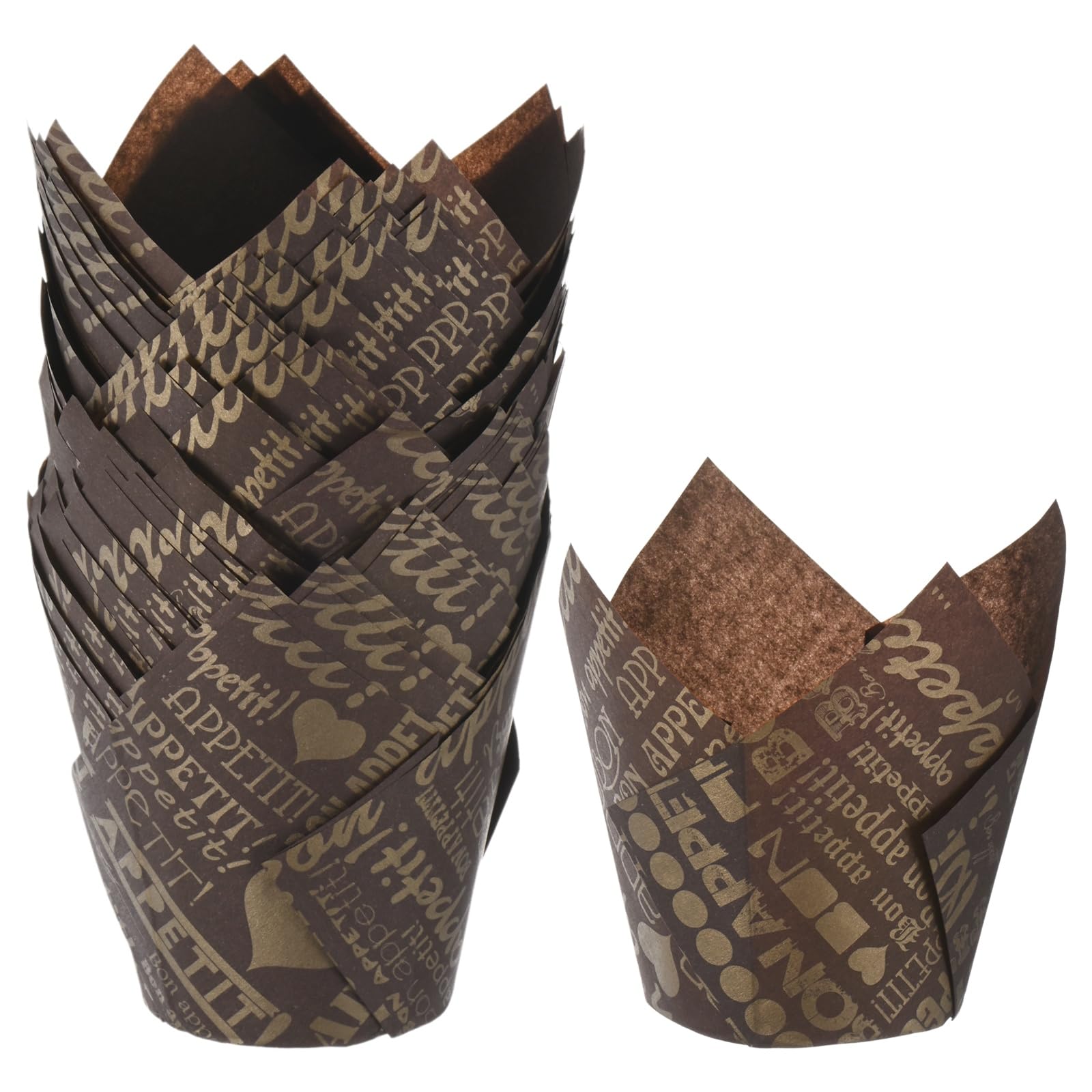 M METERXITY 50-Pack Tulip Cupcake Liners Paper Baking Cups Brown Lettering