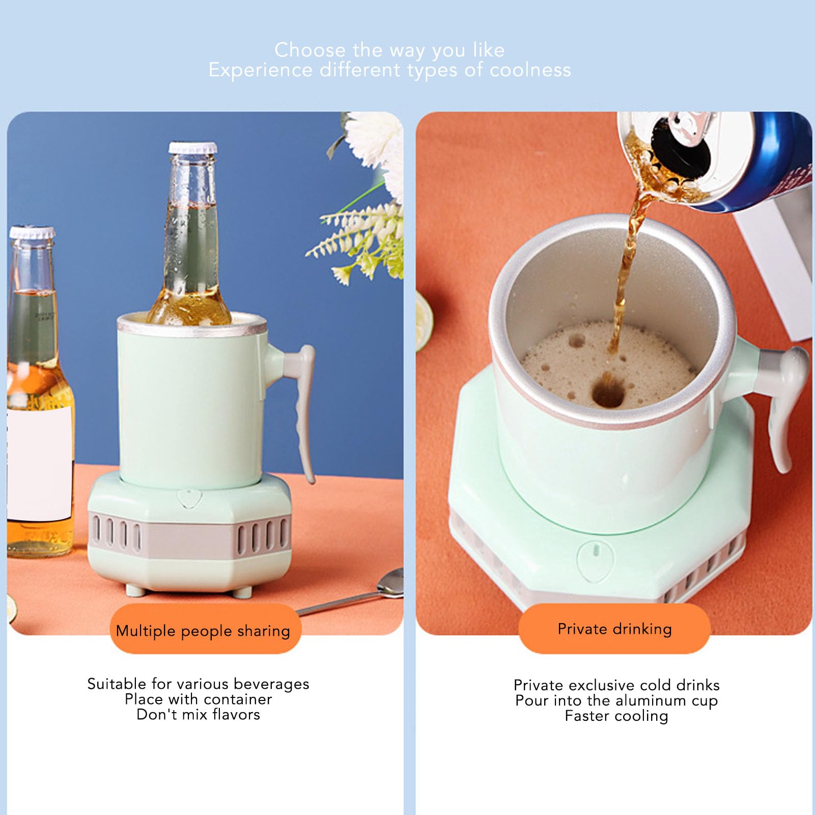 TOPINCN Taza de Enfriamiento Eléctrica, Mini Enfriador de Bebidas Portátil de 420ML con Placa de Enfriamiento, Enfriador de Tazas Eléctrico de Escritorio para Cerveza, café (Enchufe de la UE)