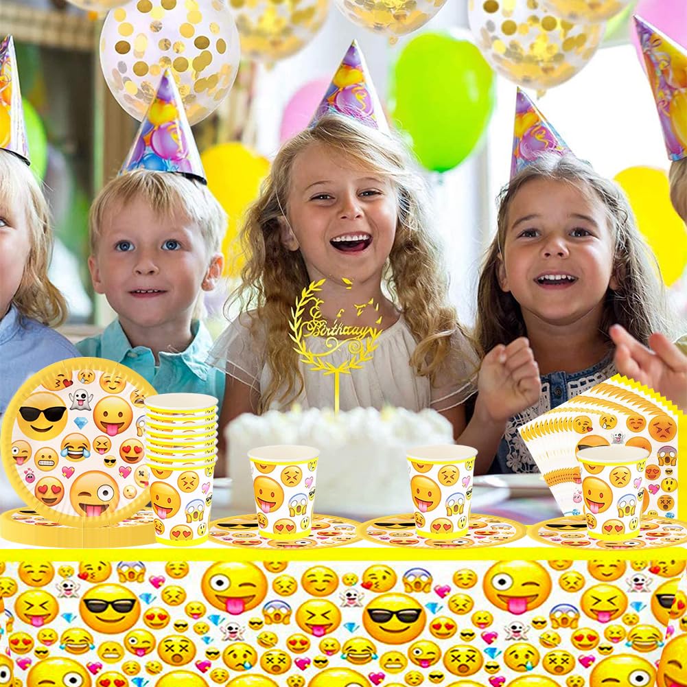 Divertente Set di Stoviglie per Feste,viso sorridente Set di decorazione di festa,Set di utensili di compleanno, set di piatti,tazze,fazzoletti,tovaglie,Per feste,matrimoni (61 PCS, 20 persone)