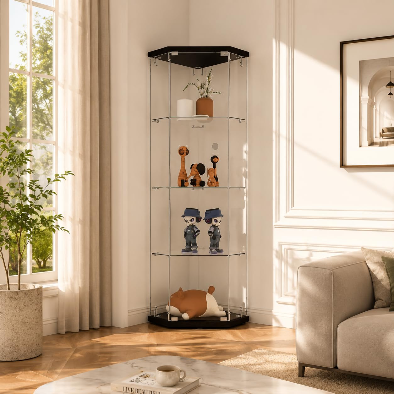 Beauty4U 4-Shelf Corner Glass Display Cabinet, 161cm Single Door, Black