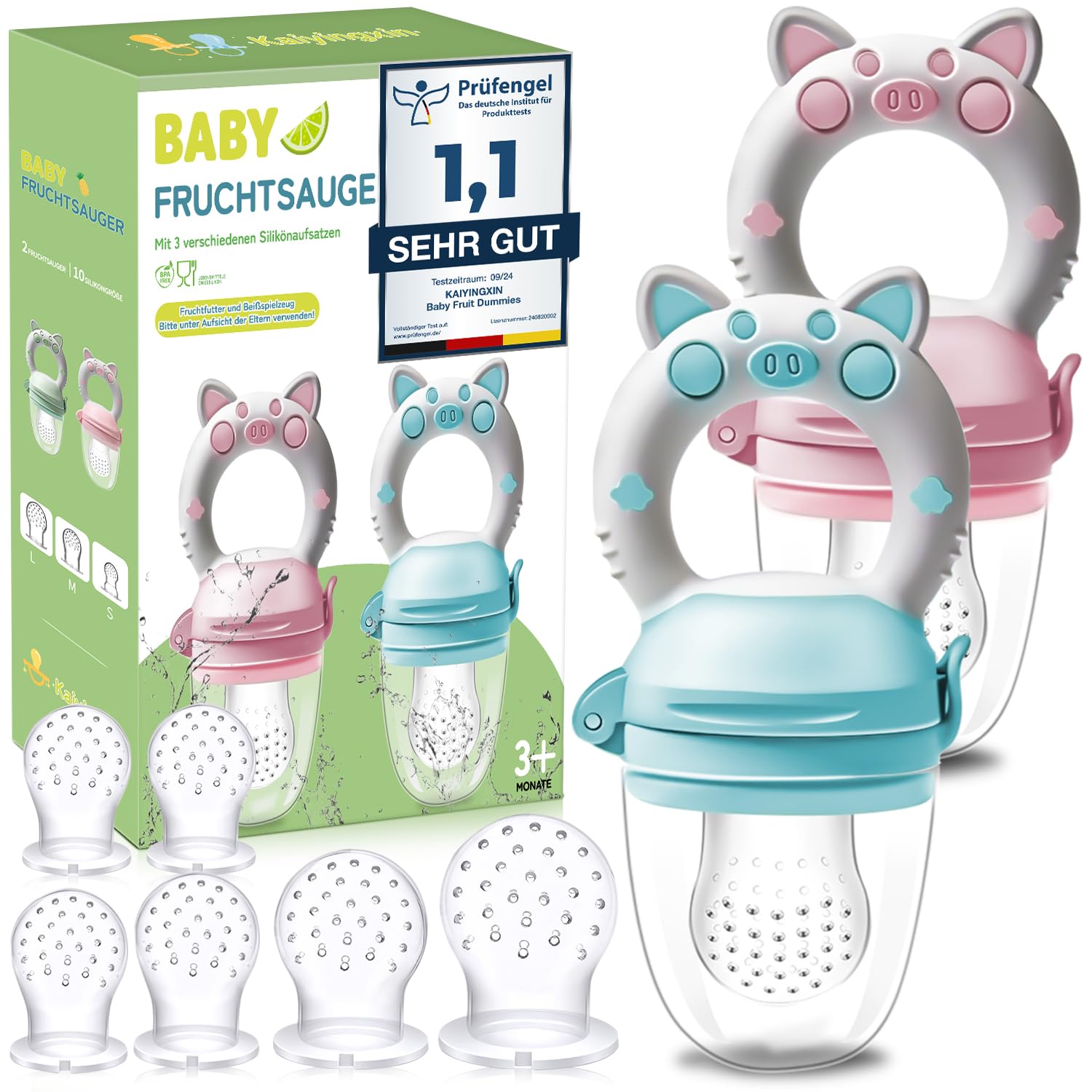 Chicco con 8 Ciuccio per Alimenti Neonati-2 Pezzi, per Frutta, in Silicone (3 Taglie Differenti), per Alleviare il Dolore allo Tempo