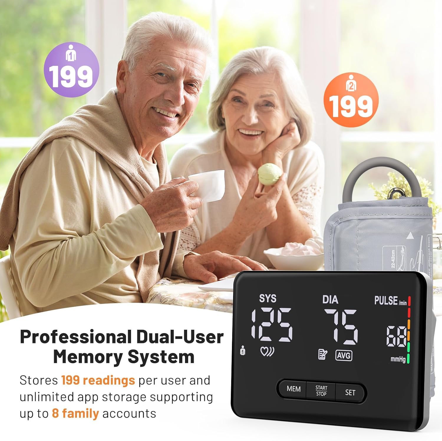Smart Bluetooth Blood Pressure Monitor by ZOETOUCH - Clinically Accurate - Digital Wireless BP Machine Cuff Upper Arm for Home Use Large LED Display, App Connectivity, 2 Users, Fits Arms 8.7-16.5" - Image 4