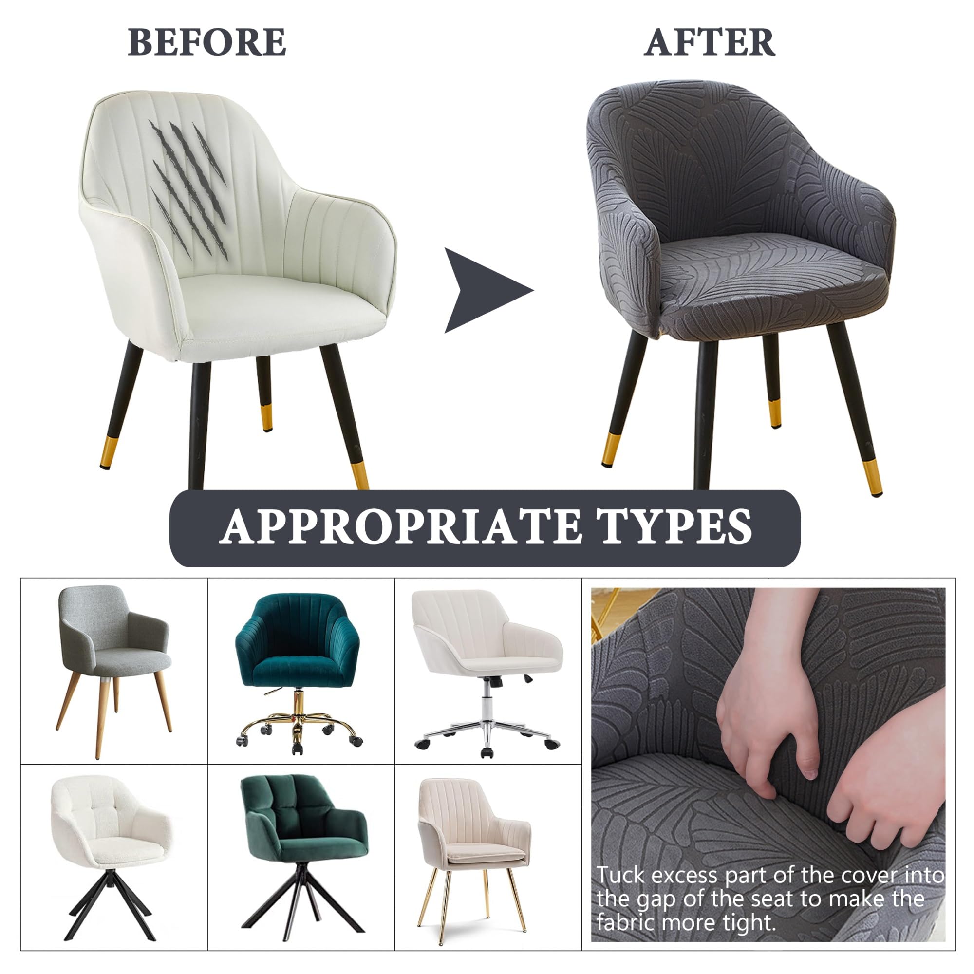 Housse De Chaise à Dossier Incurvé WYLEBER - Tissu Extensible, Antidérapant, Pour Salle à Manger, Bureau, Mariage | Taille Réglable (Beige Et Autres Couleurs) - 11
