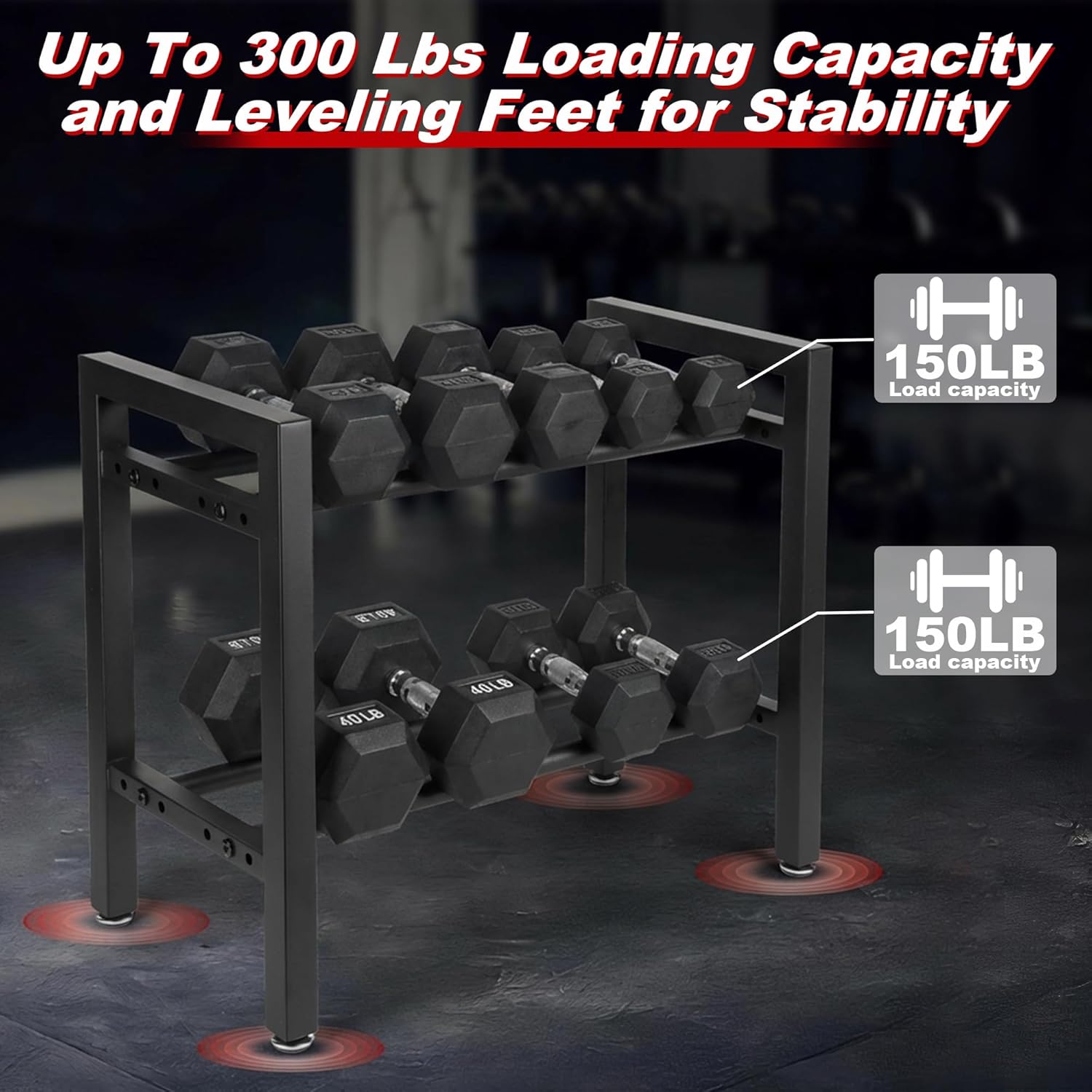 Dumbbell Rack, 2-Tier | 3-Tier Weight Rack for Home Gym, 300LB | 450LB Adjustable Dumbbell Rack Stand Only Weight Storage Rack Gym Organizer