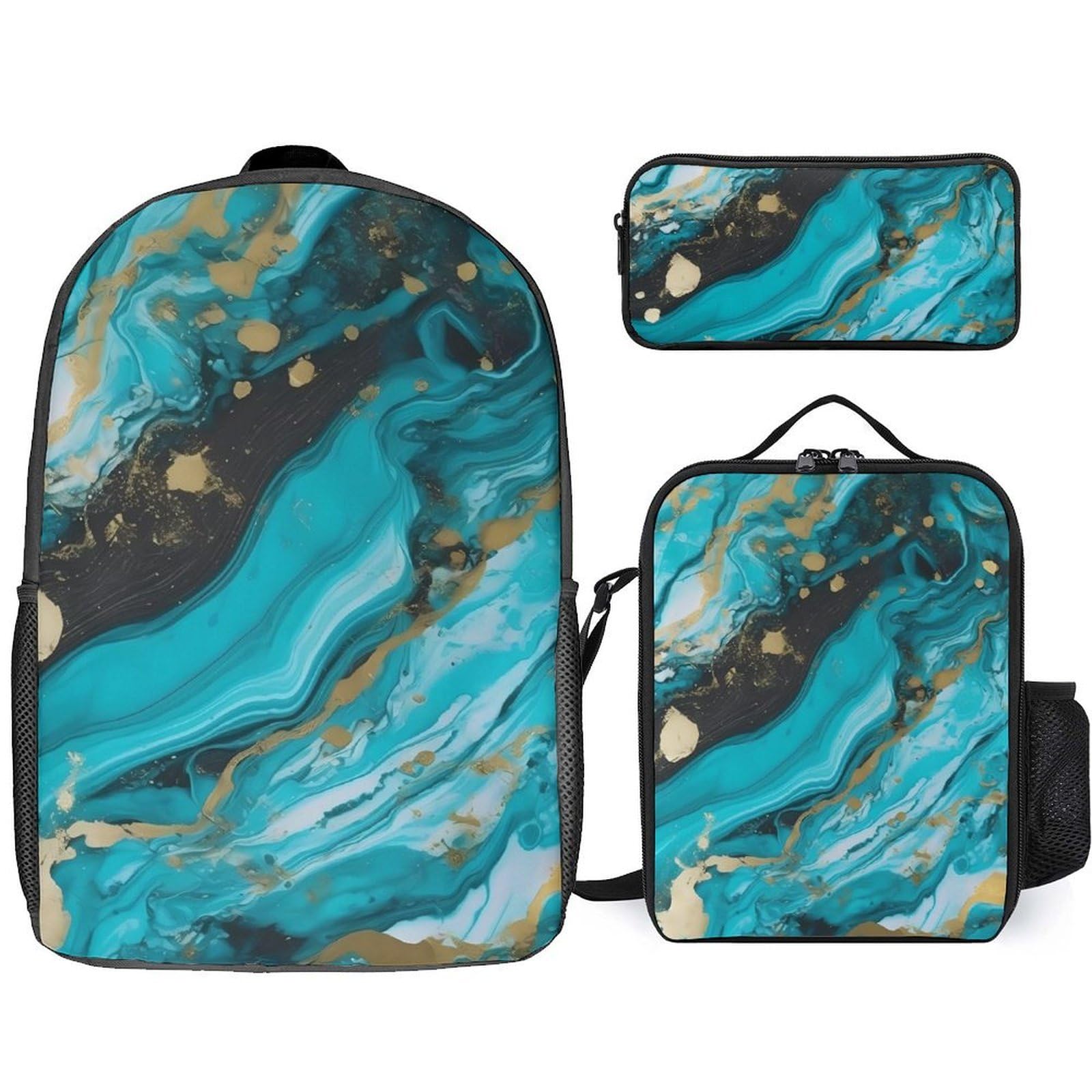 Sac à dos léger marbre bleu turquoise résistant pour repas et cours