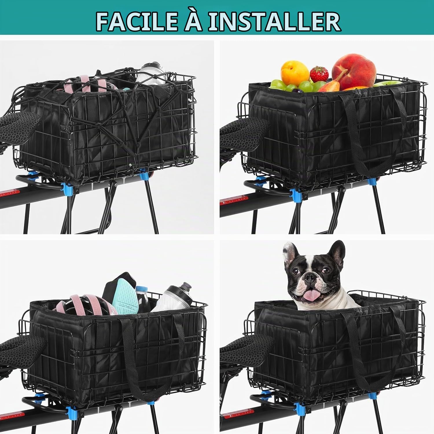 Cestino posteriore per Bicicletta,Panier de Vélo Pliable,Panier Arrière en Métal avec Sac Intérieur en Nylon et Housse Imperméable