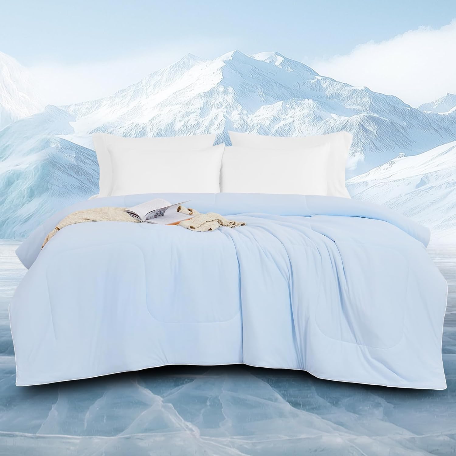 downluxe Cooling Comforter King Size, Cooling Blankets for Hot Sleepers, Cold Blanket, Summer Comforter with Q-Max>0.4 Arc-Chill Cooling Fiber, Light Blue