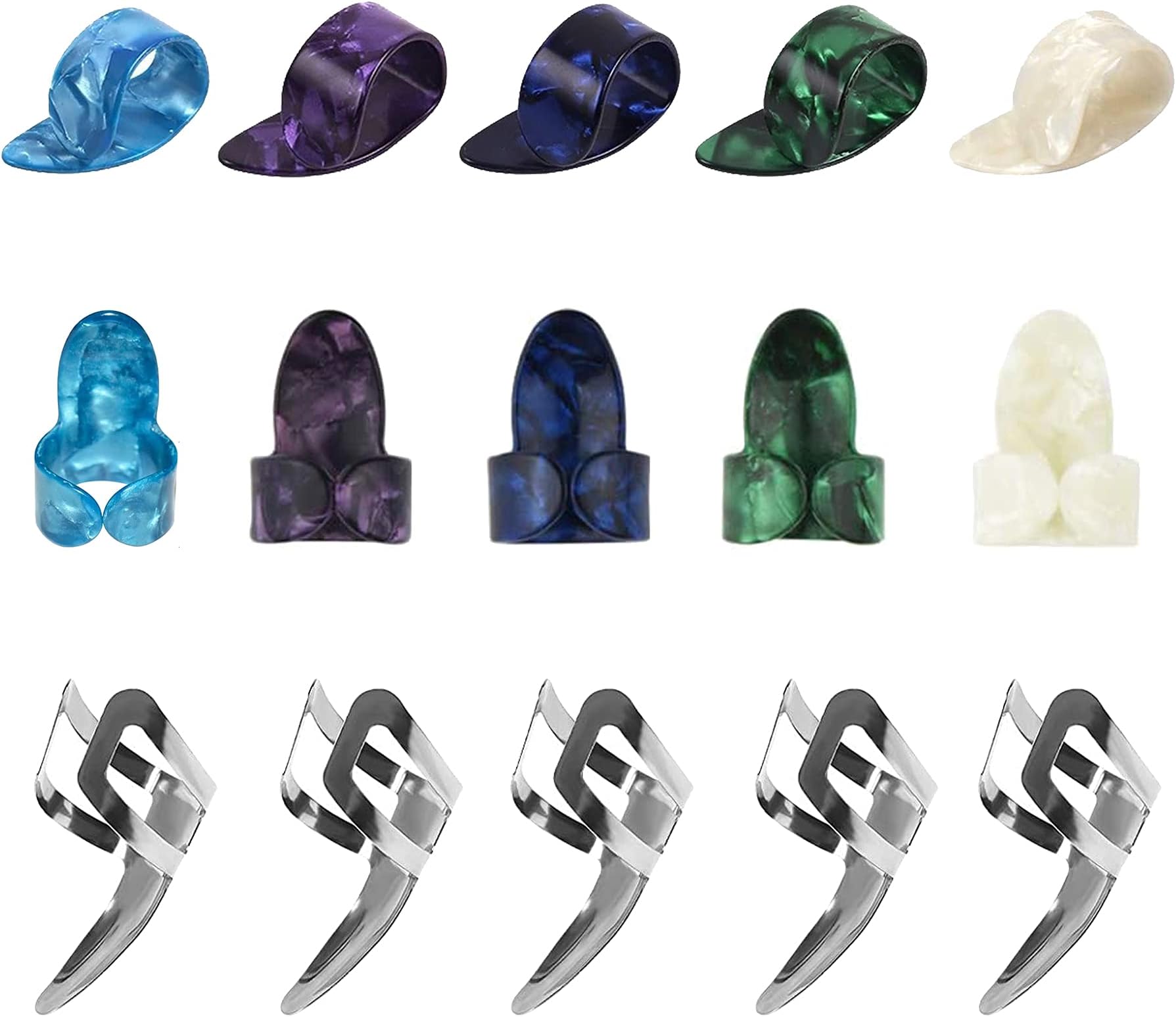 15 Pieces Finger Picks Thumb Picks, Adjustable Metal Thumb Finger Guitar Picks with Storage Box, for Acoustic Guitar, Banjo