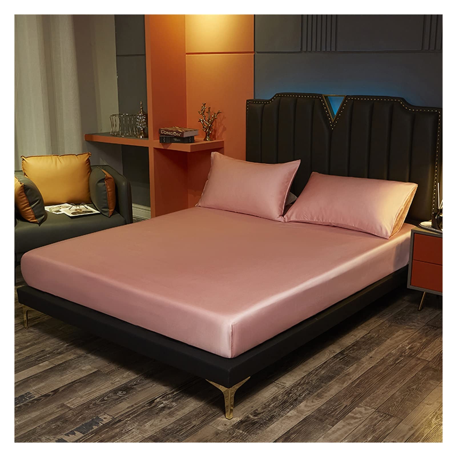 LHSJYG Sabanas Saten Sábana Bajera Ajustable de Seda de 25CM de Profundidad, Funda de colchón de Seda auténtica, tamaño Personalizado, sábanas de Lujo de Gama Alta(Pink,160x200x25cm)