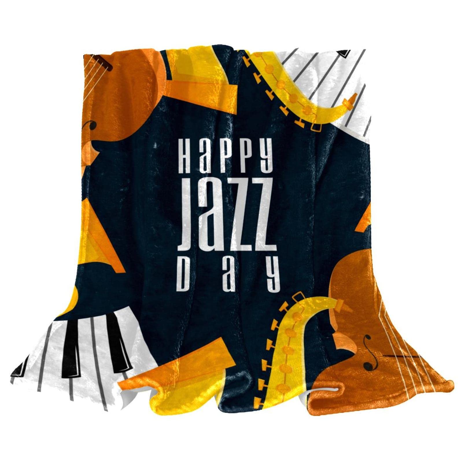 Happy Jazz Day Sassofono Pianoforte Violino Musica Coperta in Pile per Divano Leggero Peluche Fuzzy