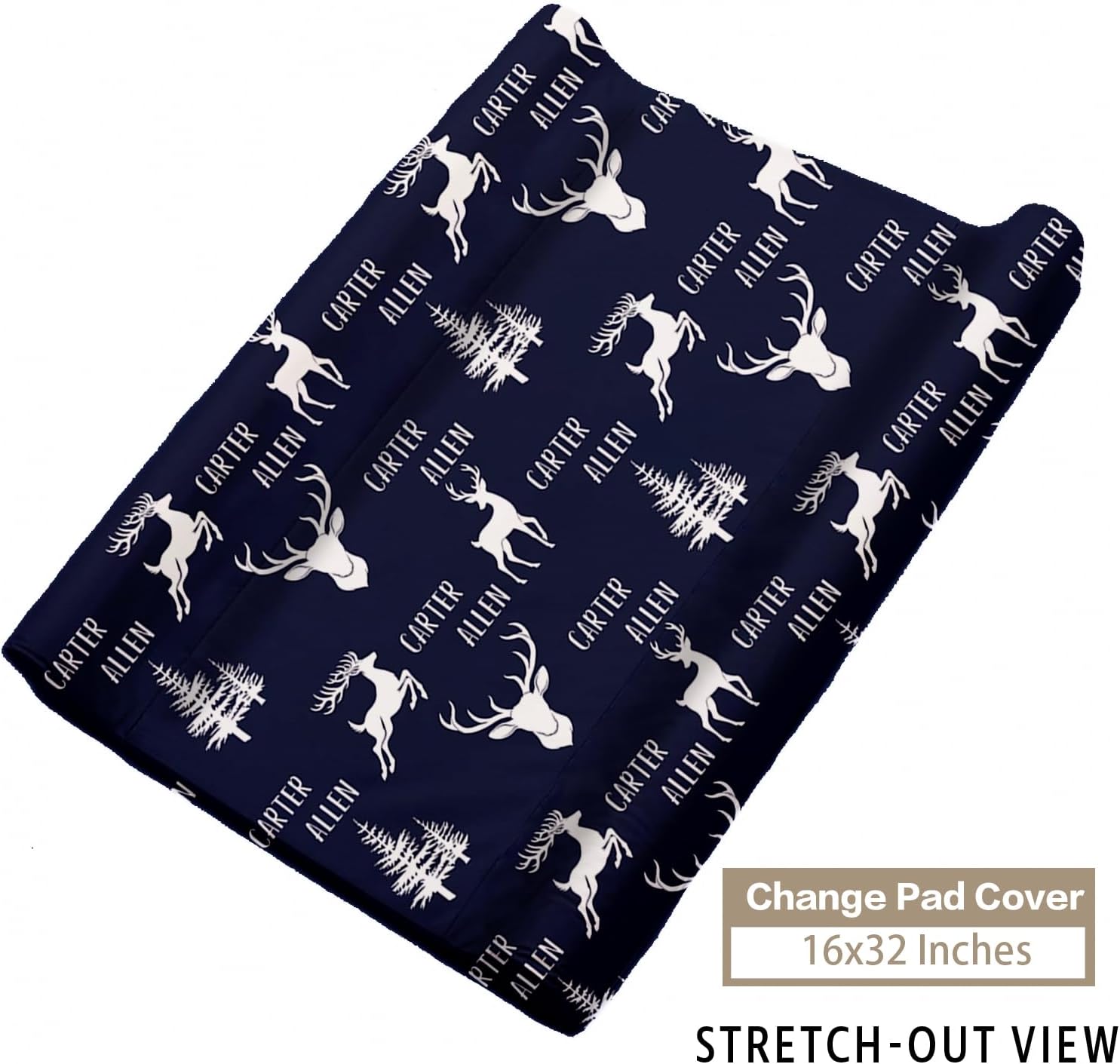 Custom Name Crib Bedding Set 3-Piece – Navy Deer Design Baby Bedding Set with Personalized Soft Blanket, Fitted Sheet, Changing Pad Cover – Ideal Newborn Gift for Boys and Girls