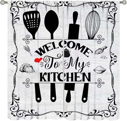 Cortinas rústicas de madera con estampado de madera vintage, 2 paneles, tamaño total 42 x 45 pulgadas, cortinas retro para decoración de cocina,