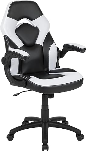 Miniatura 9 de Flash Furniture Juego de escritorio para juegos negro y silla de carreras blanco/negro con soporte para tazas, gancho para auriculares y soporte